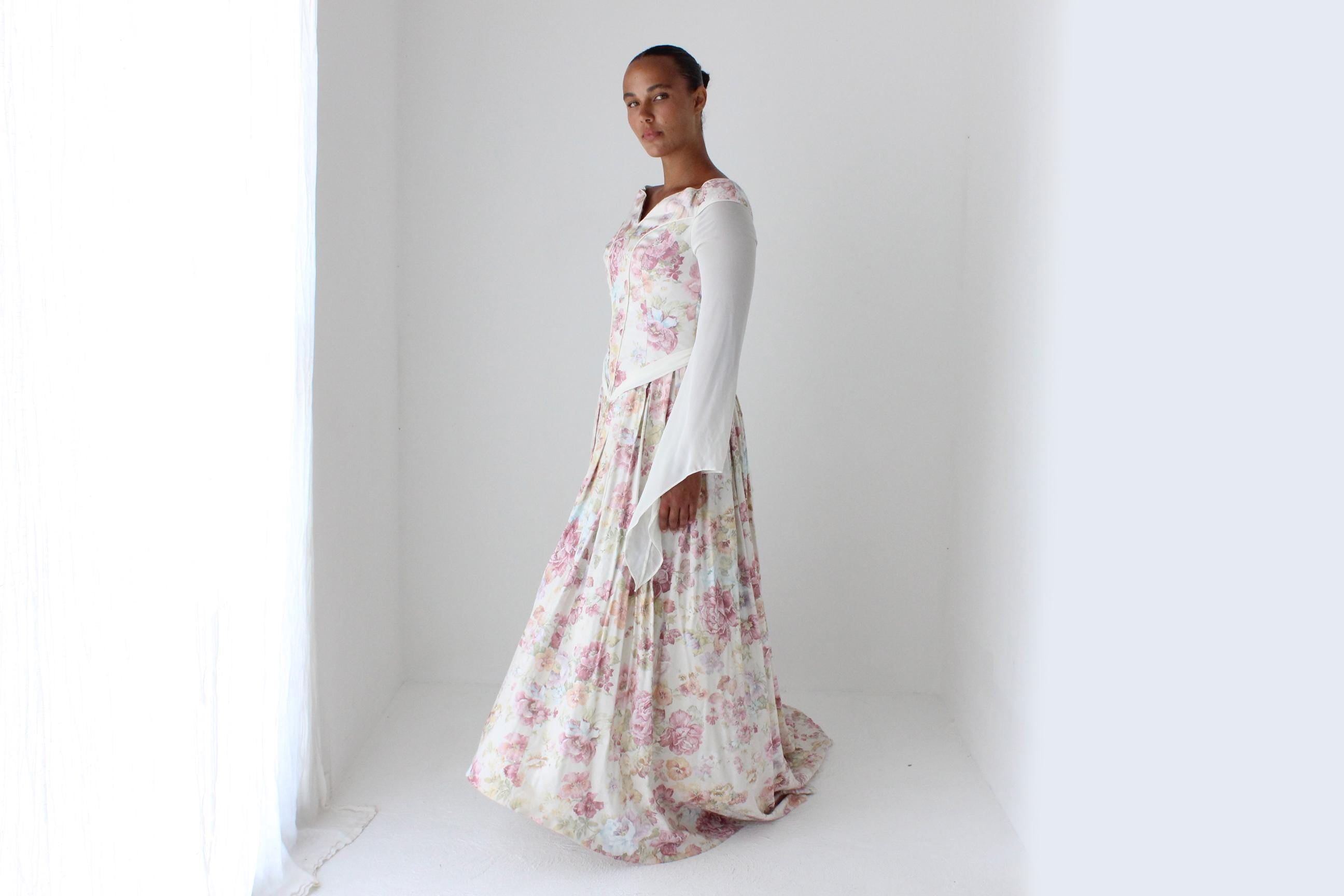 1990s Floral Maiden Renaissance Wedding Gown