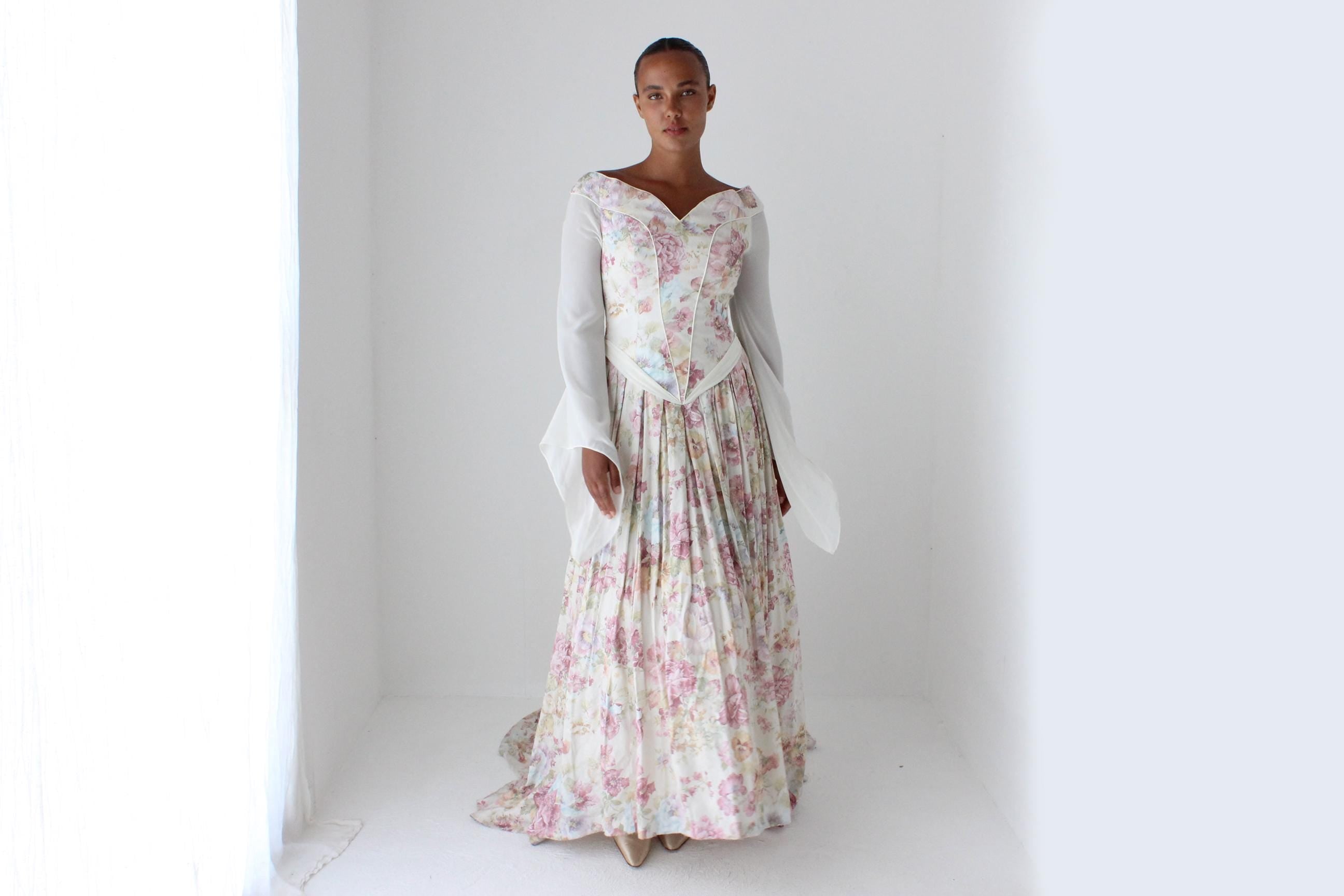 1990s Floral Maiden Renaissance Wedding Gown
