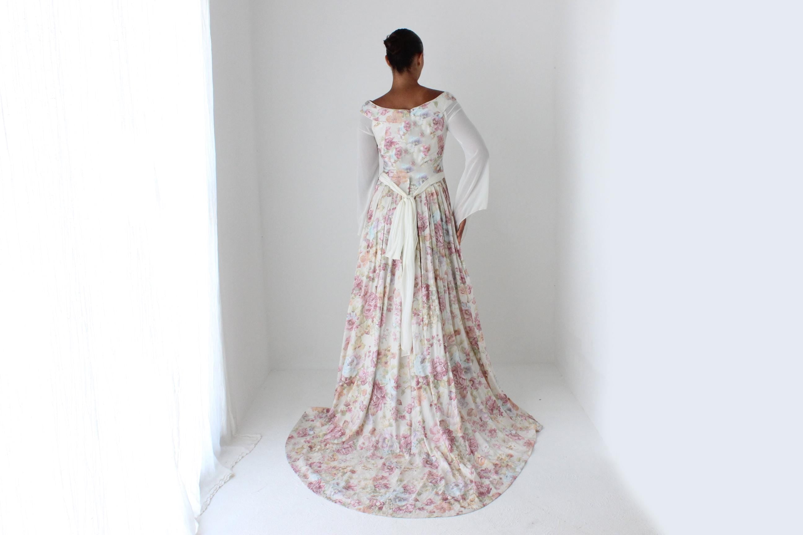 1990s Floral Maiden Renaissance Wedding Gown
