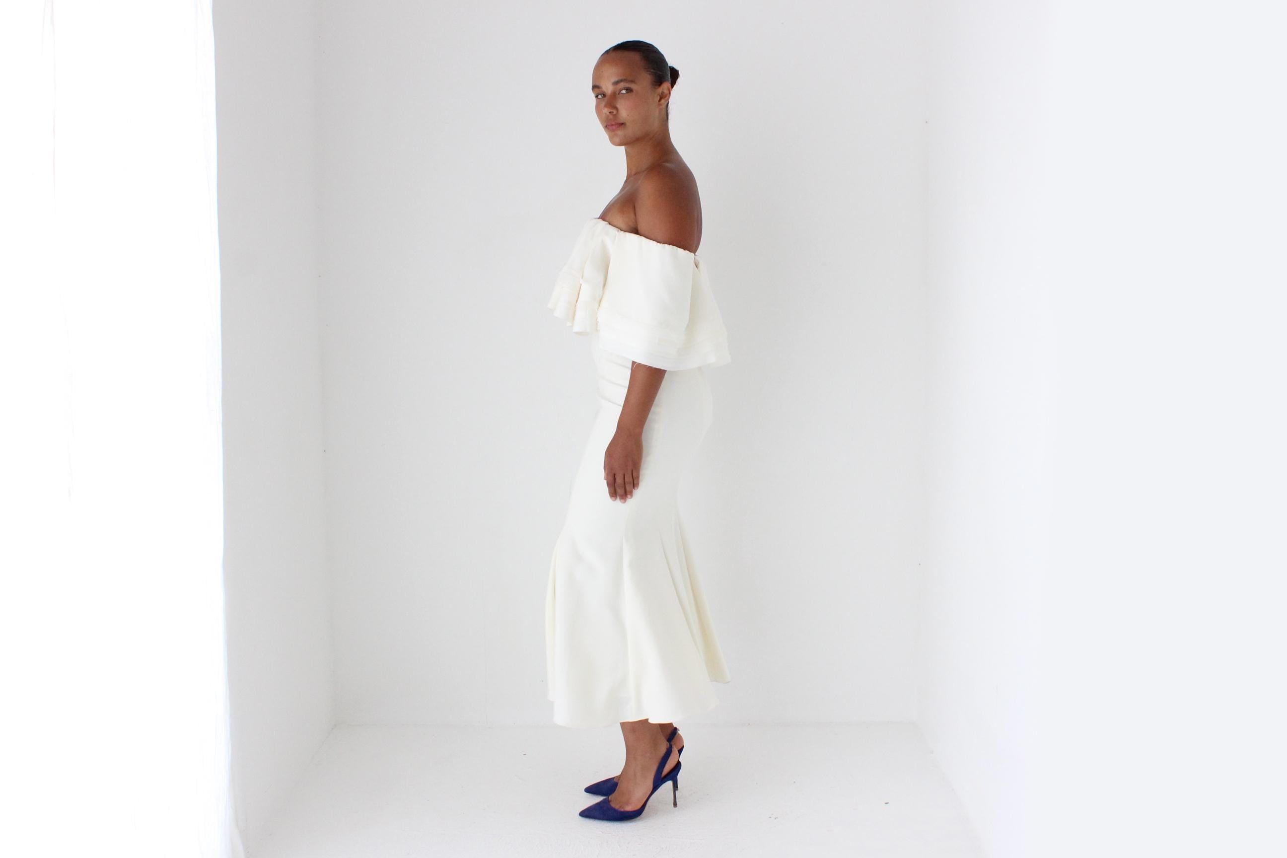 2000s Zac Posen for The White One Voluminous Off Shoulder Wedding Dress