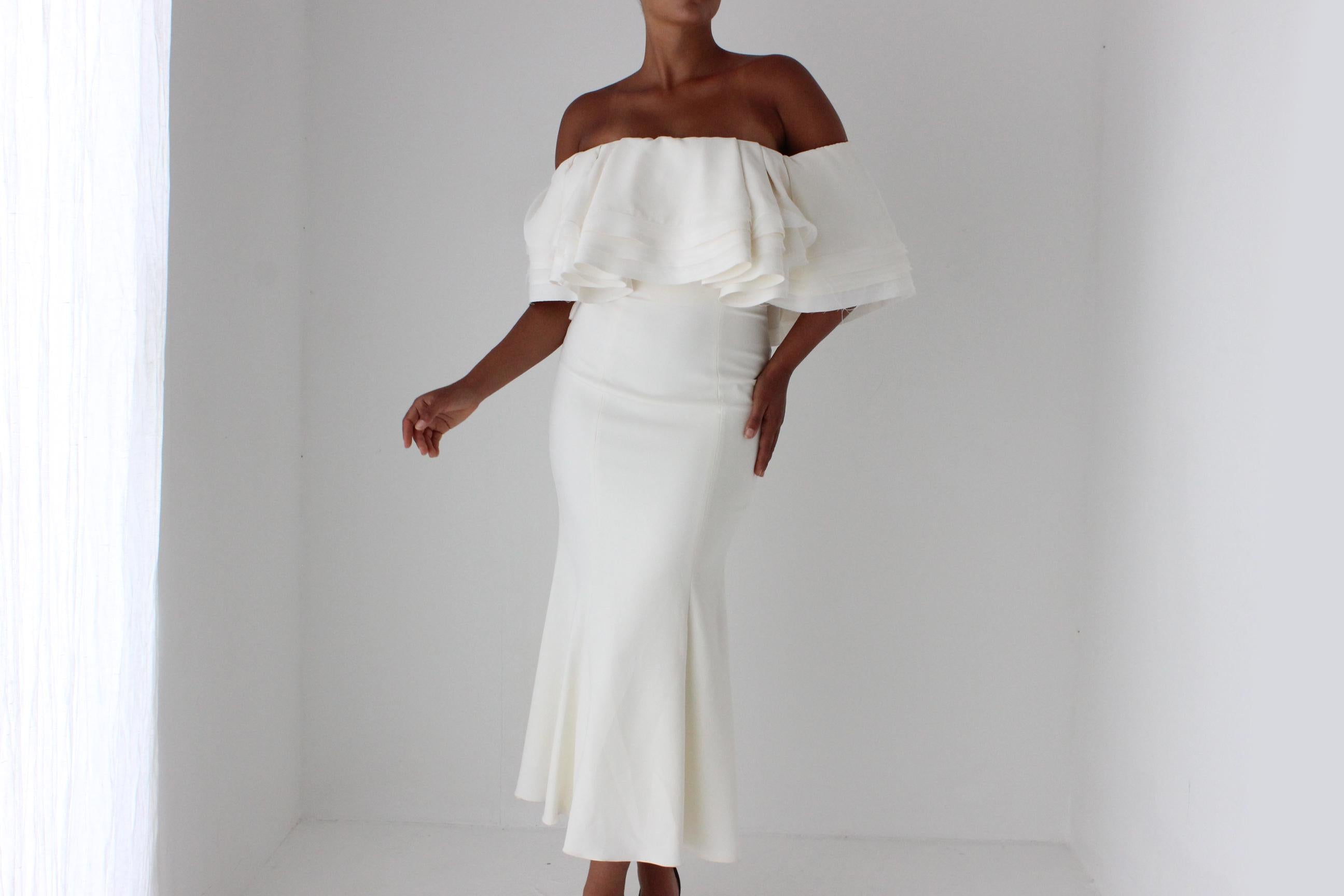 2000s Zac Posen for The White One Voluminous Off Shoulder Wedding Dress