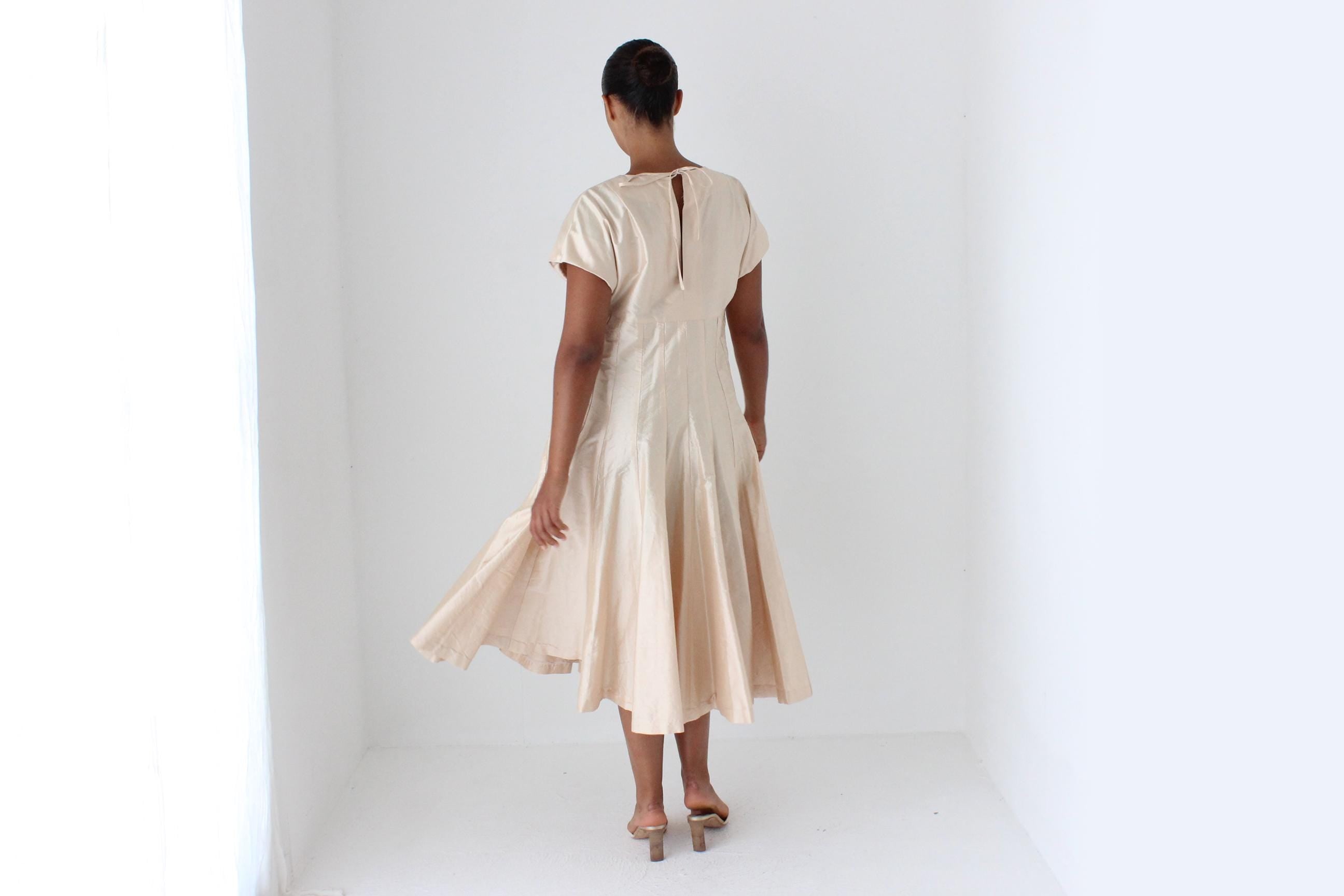 80s Raw Silk Rosewater Taffeta Cocktail Dress
