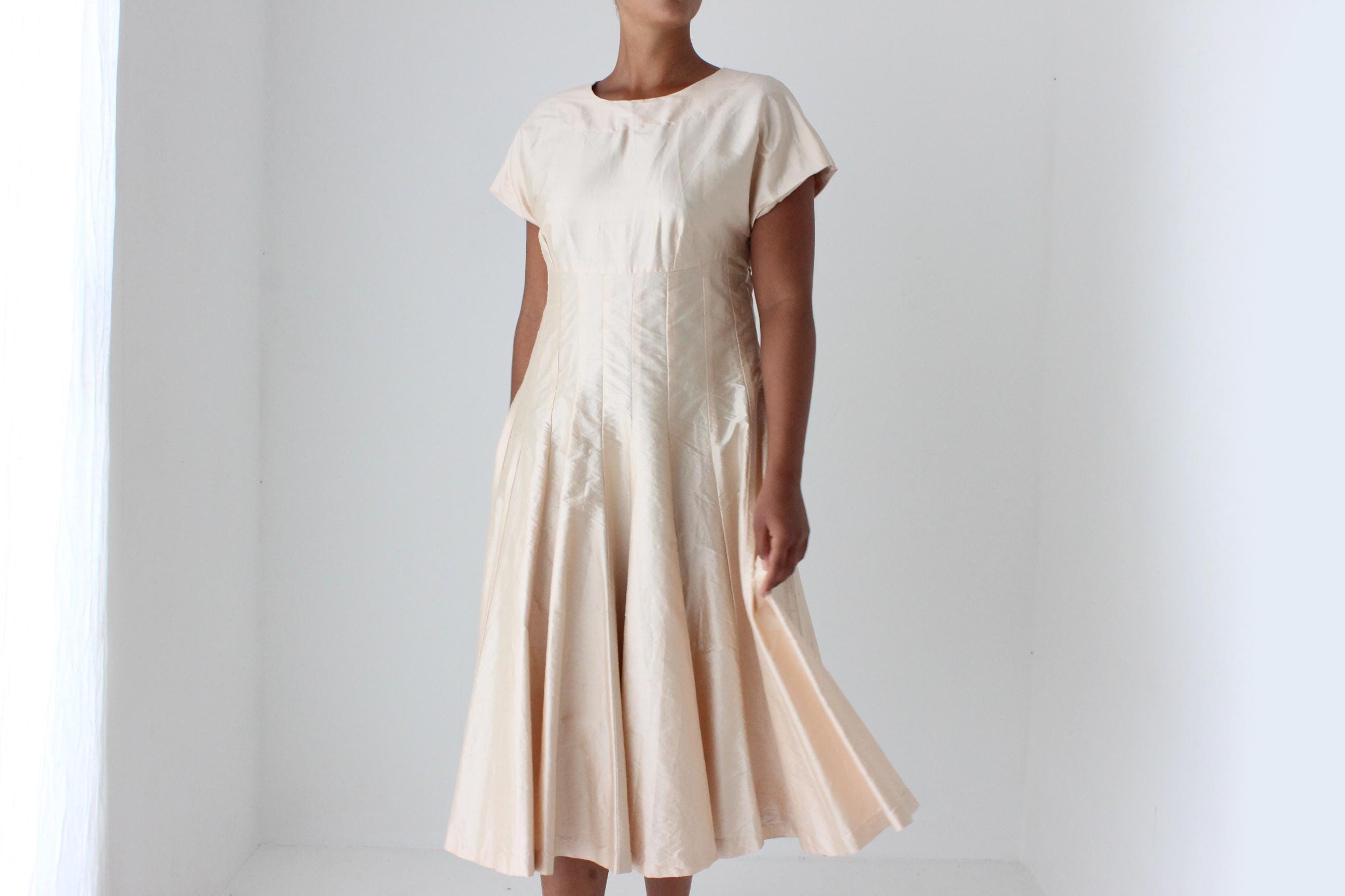 80s Raw Silk Rosewater Taffeta Cocktail Dress