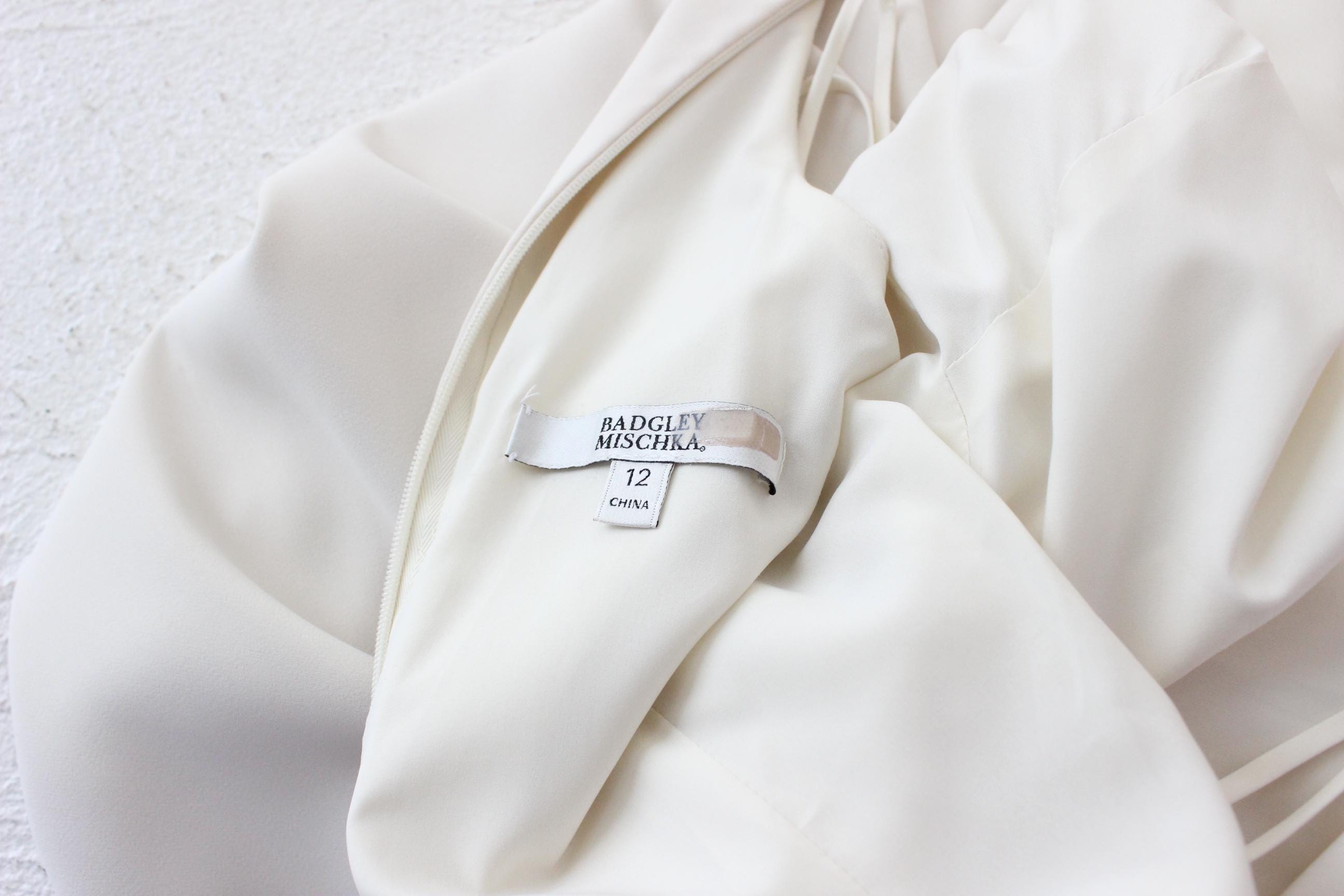 90s High Neck Neutral Crepe Gown