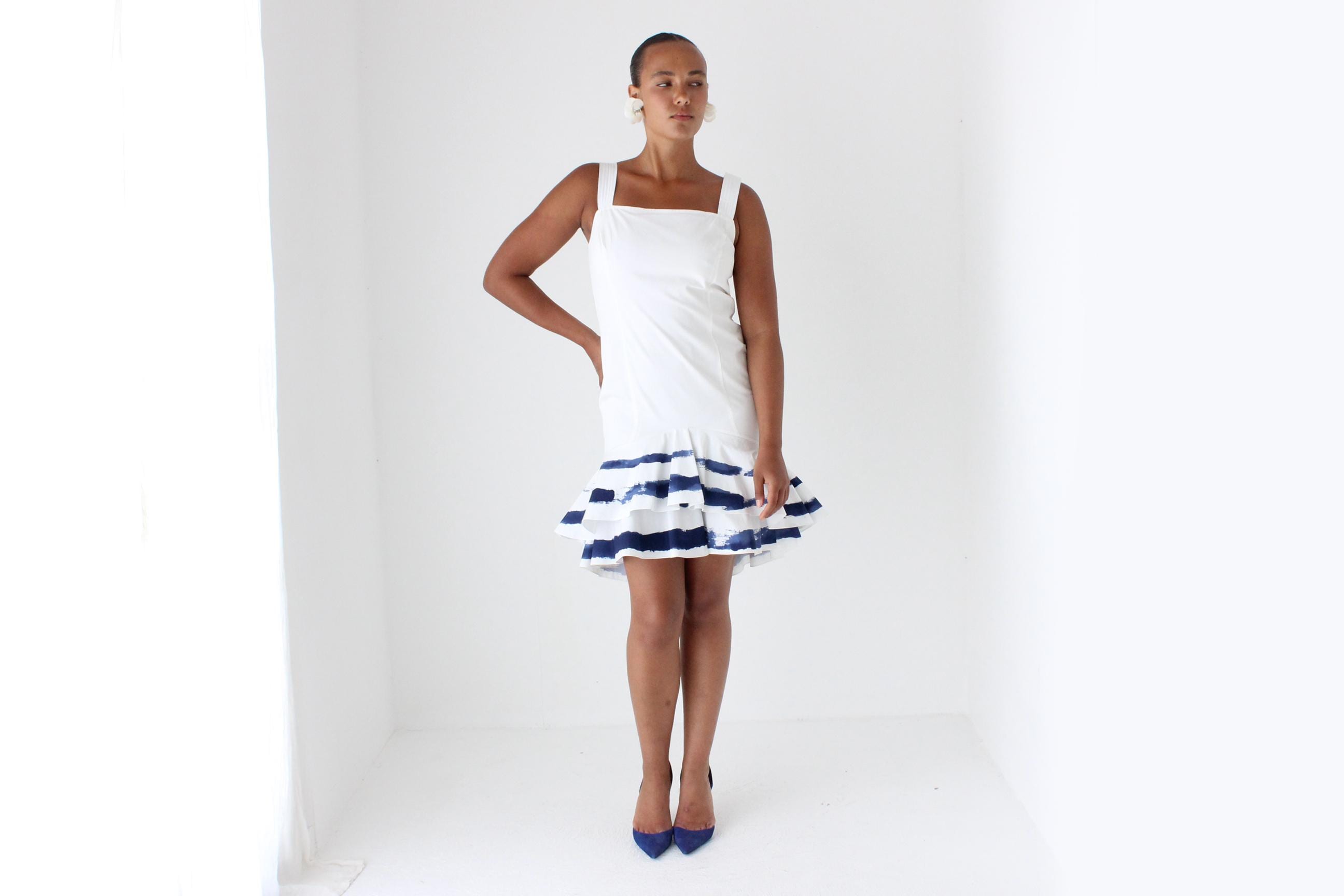 2000s Moschino Painterly Coastal Blue Stripe Mini
