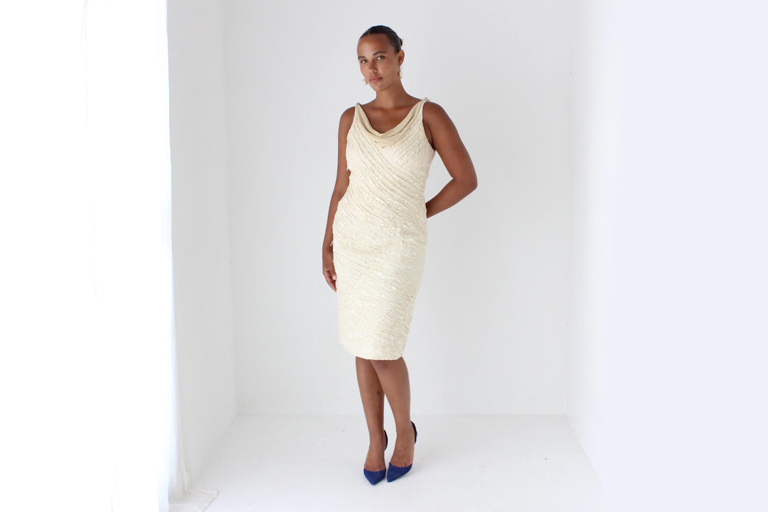 Y2K Buttercream Lace Cocktail Dress