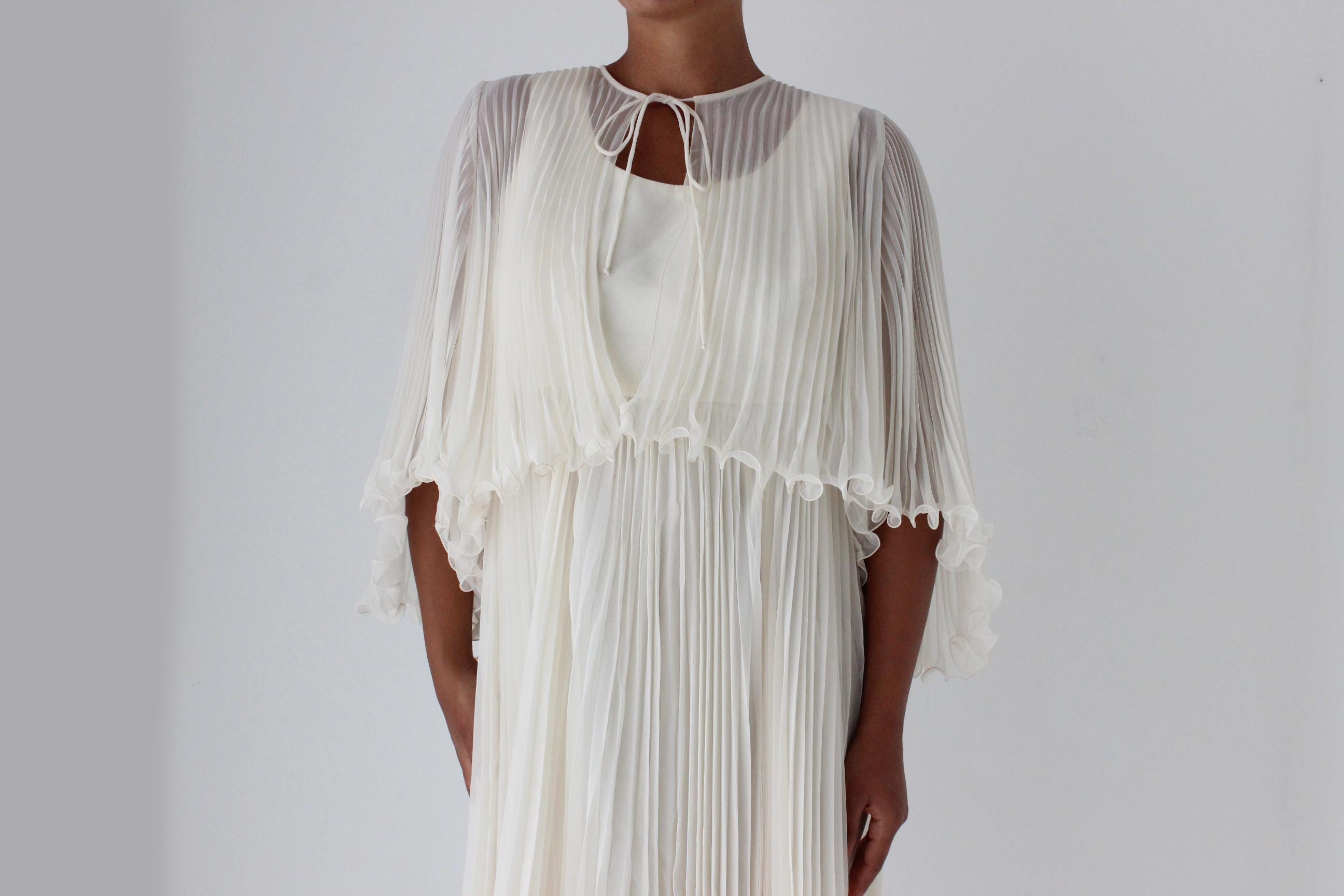 Dreamy 1960s Empire Waist Pleated Dress & Capelet Set