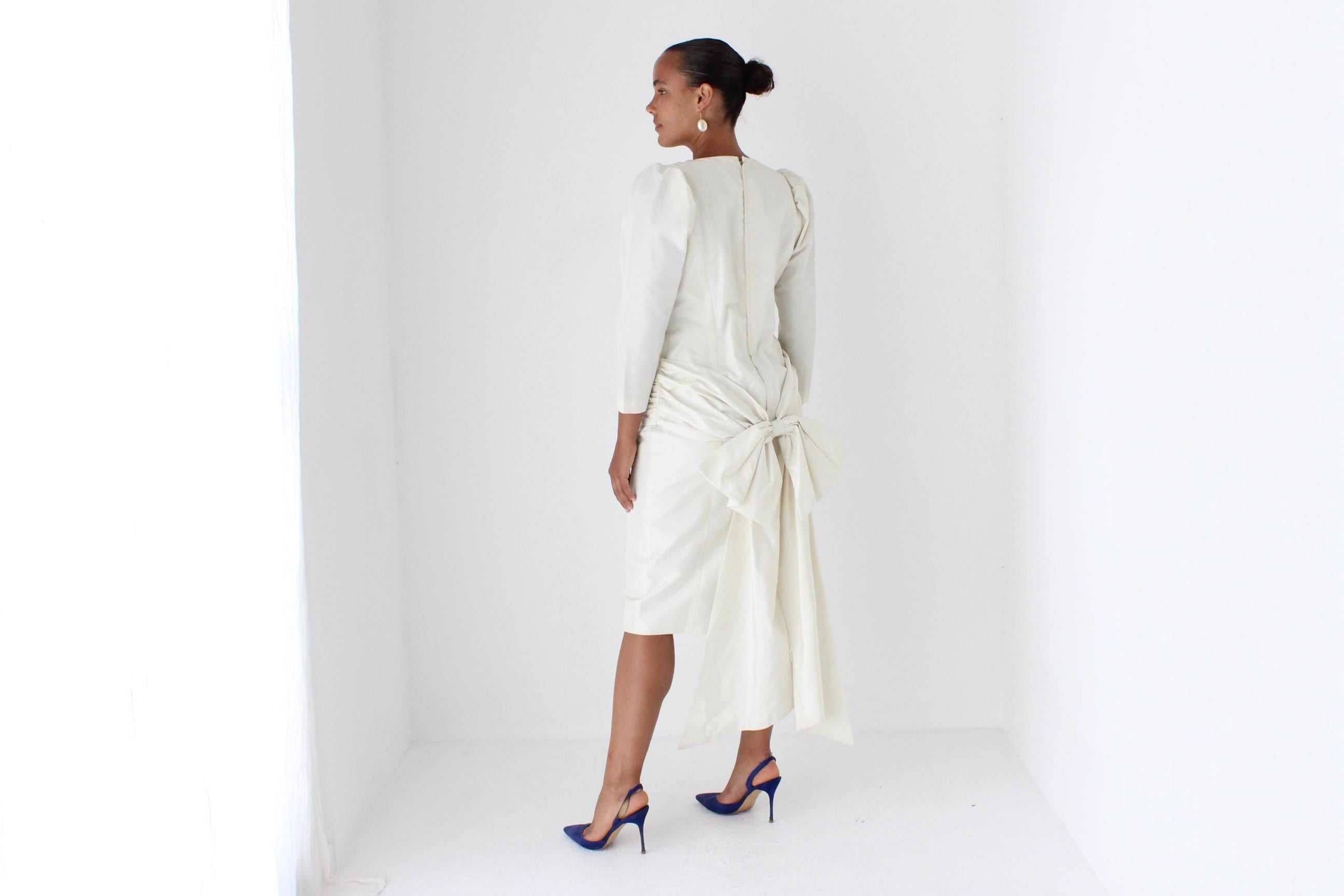 80s Long Sleeve Cocktail Dress w/ Big Bow