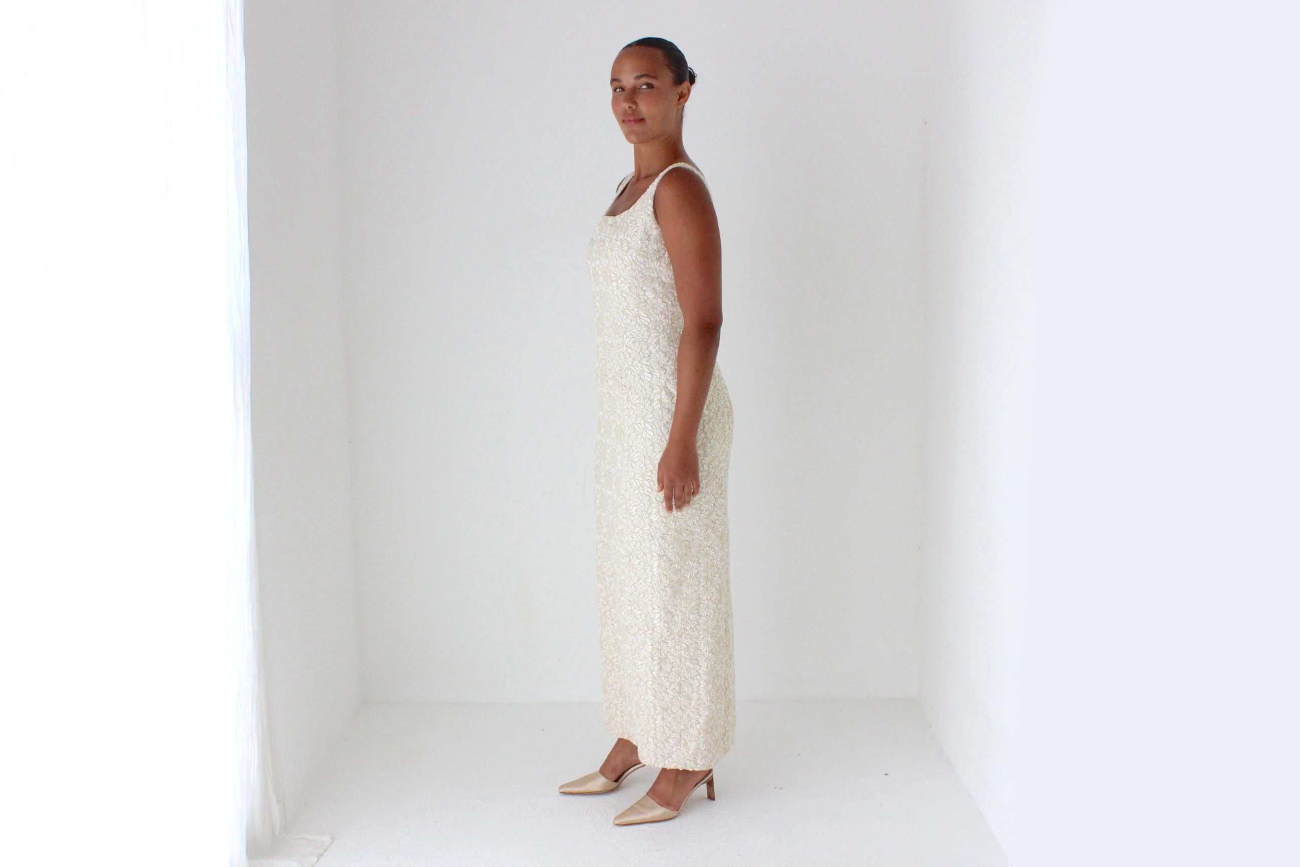 90s Carmen Marc Valvo Pastel Beaded Cocktail Gown w/ Matching Jacket