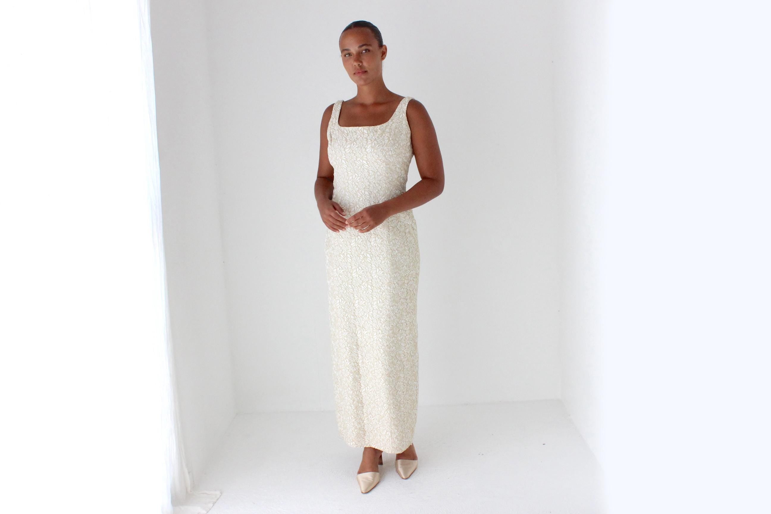 90s Carmen Marc Valvo Pastel Beaded Cocktail Gown w/ Matching Jacket