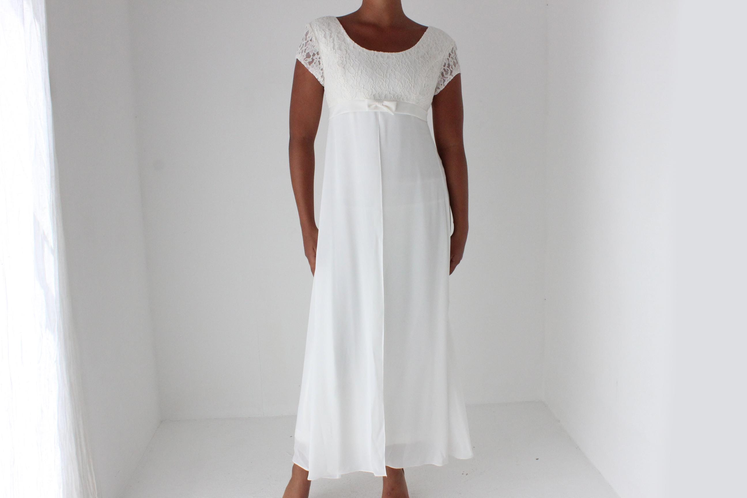 90s does Victorian Lace Empire Waist Dress