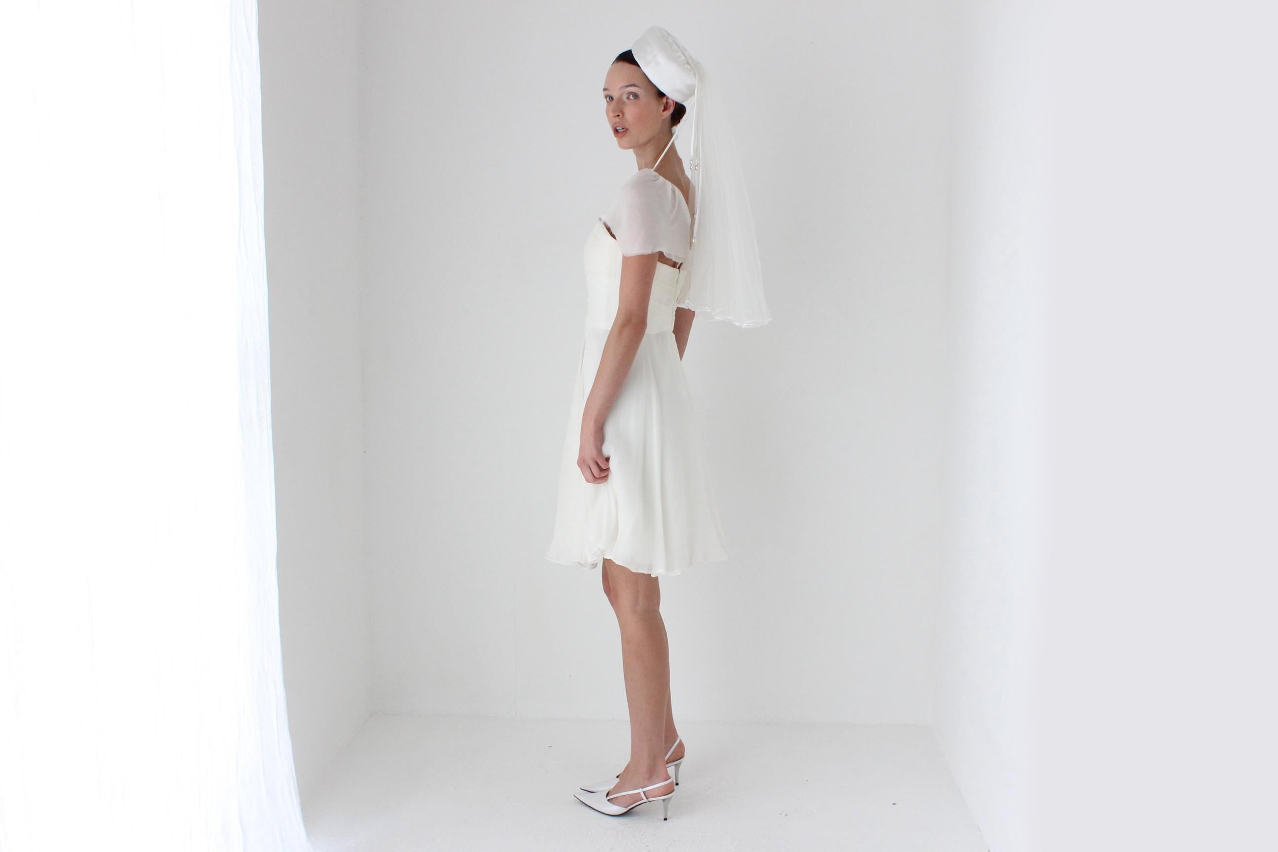 2000s AMSALE Crinkle Silk Georgette Flutter Sleeve Mini