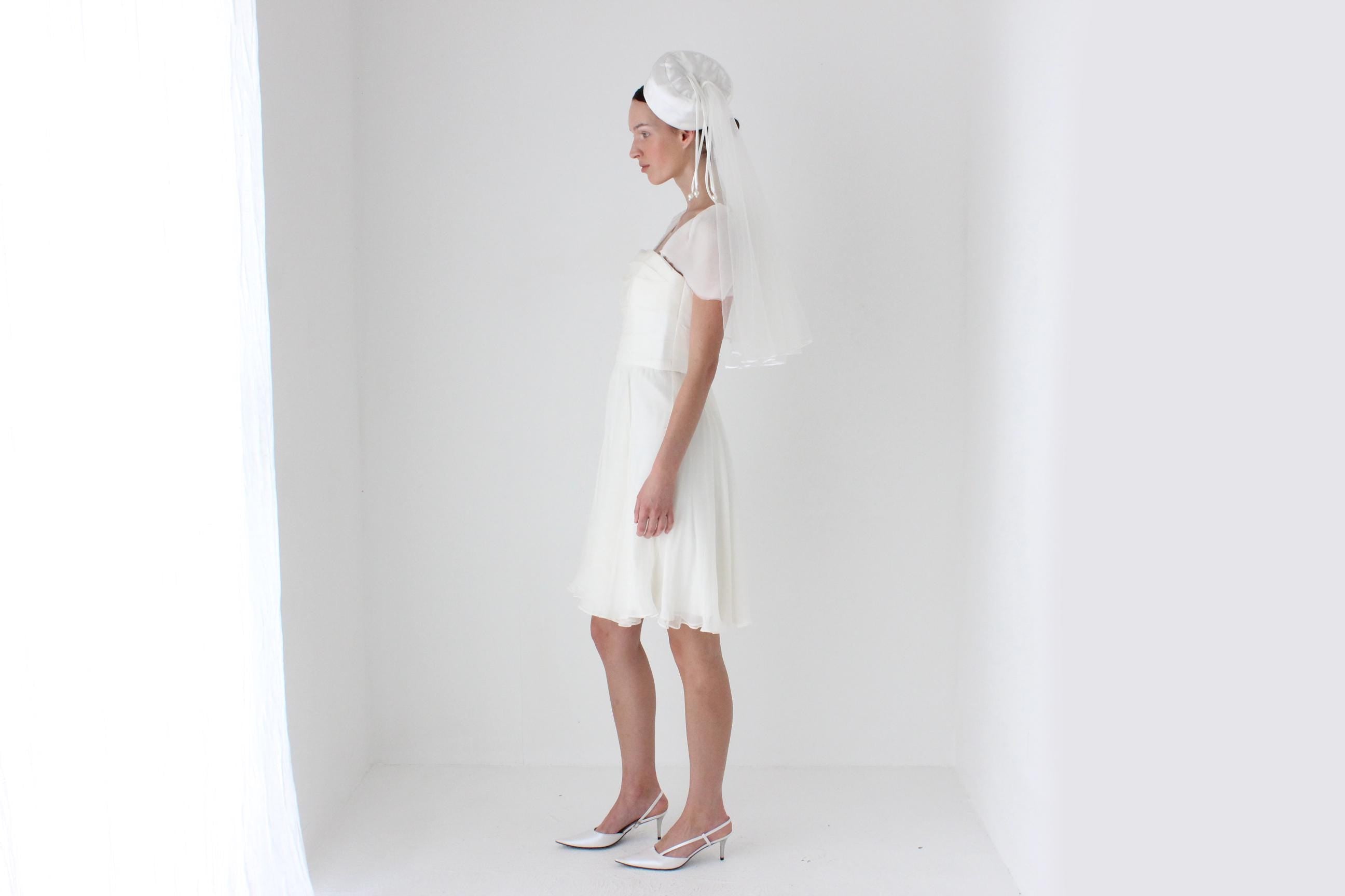 2000s AMSALE Crinkle Silk Georgette Flutter Sleeve Mini