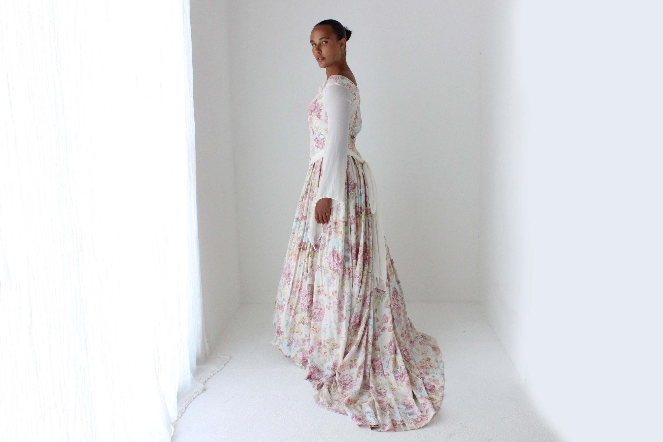 1990s Floral Maiden Renaissance Wedding Gown