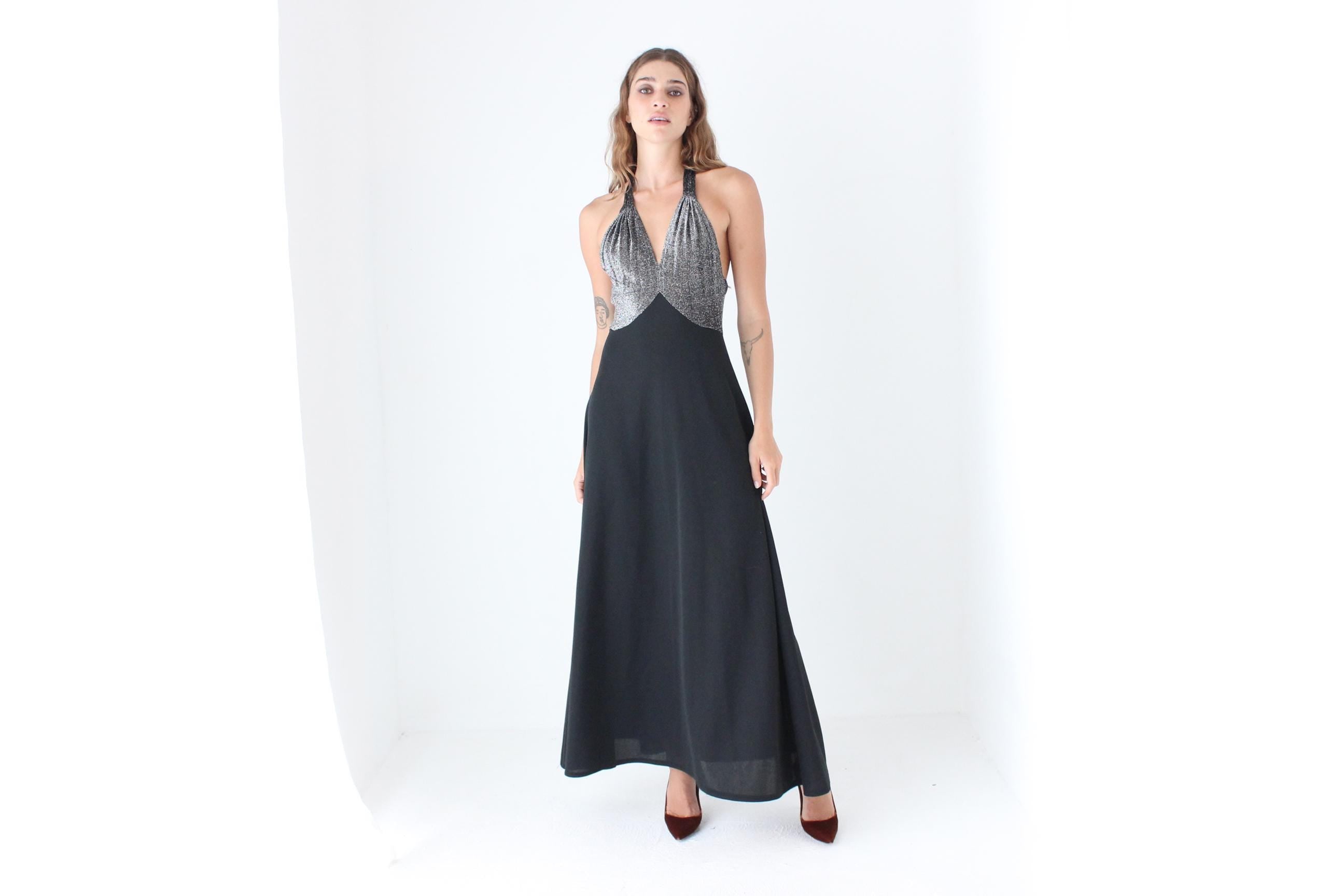 70s Lurex Halter Gown