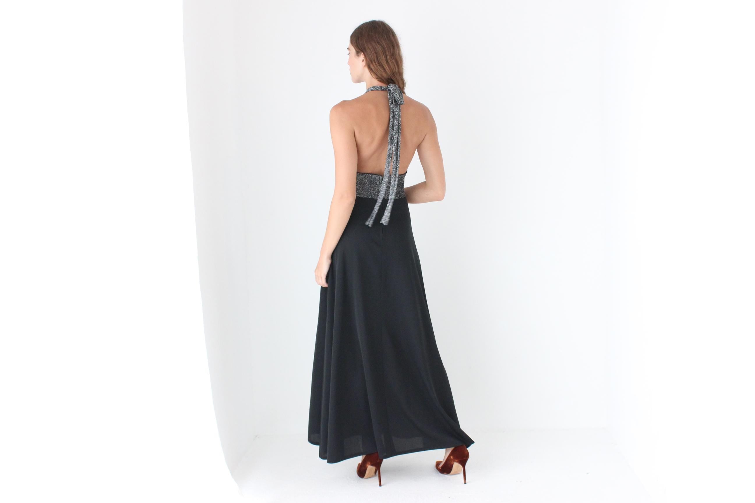 70s Lurex Halter Gown