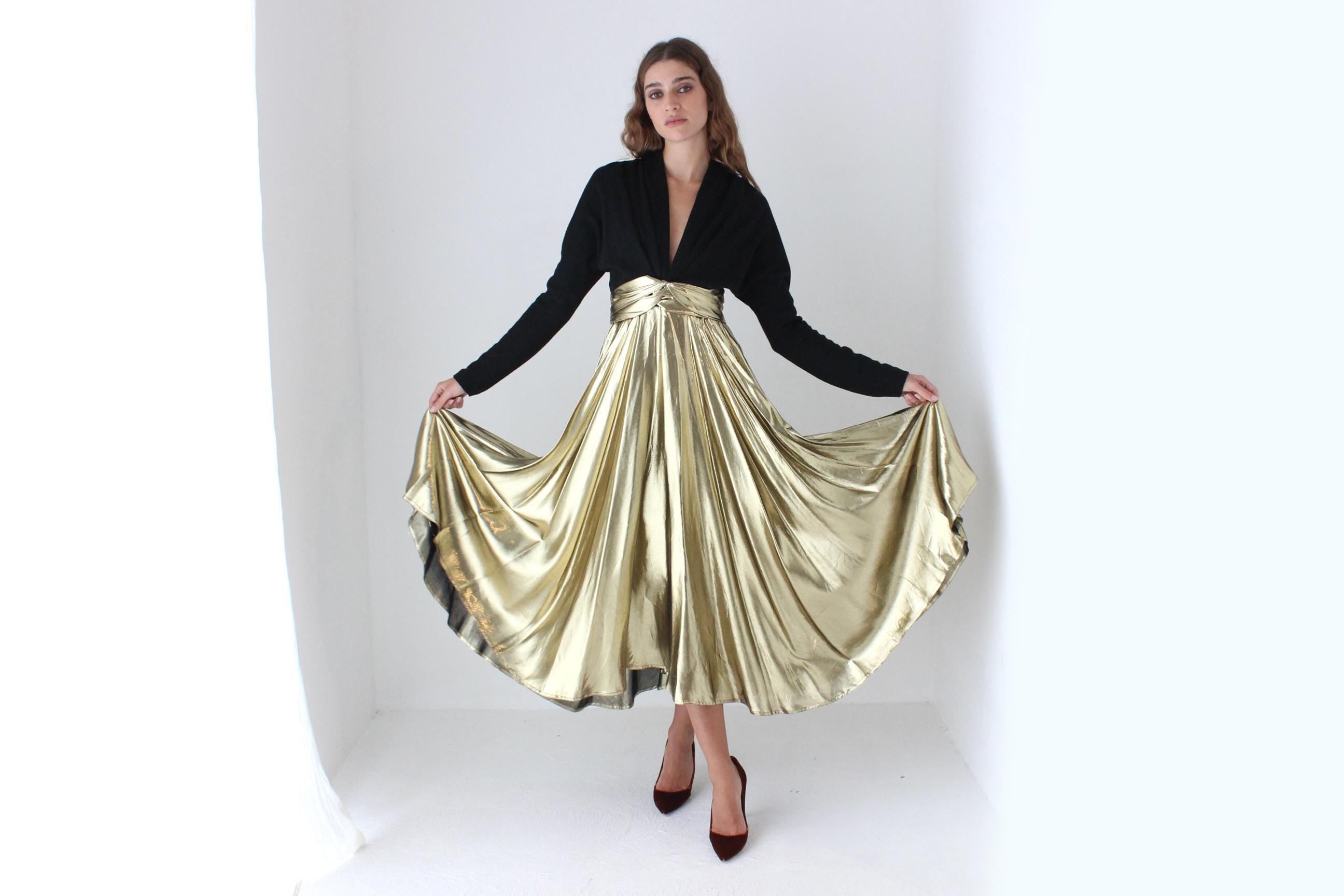 80s Black Knit & Gold Lamé Disco Dress