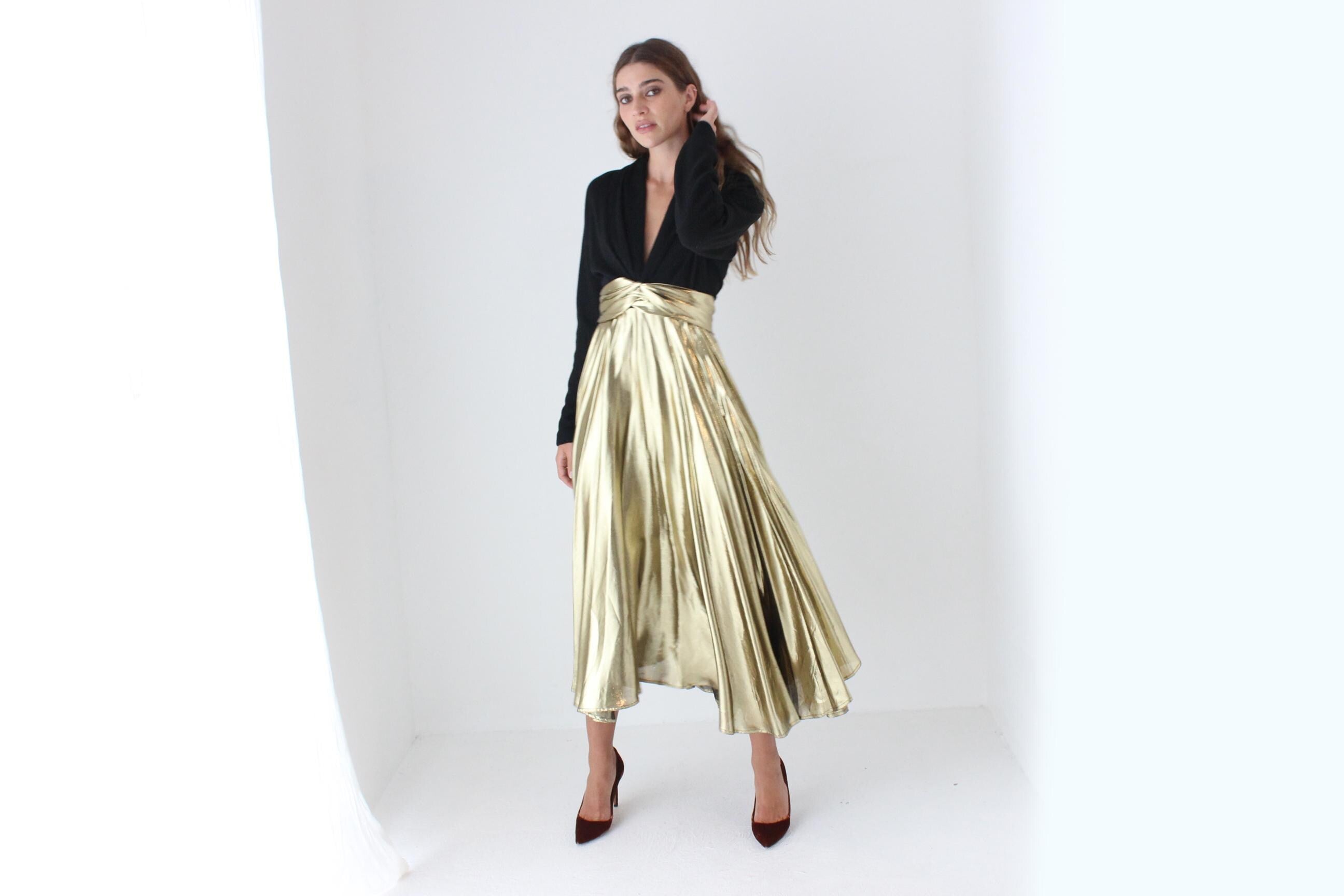 80s Black Knit & Gold Lamé Disco Dress