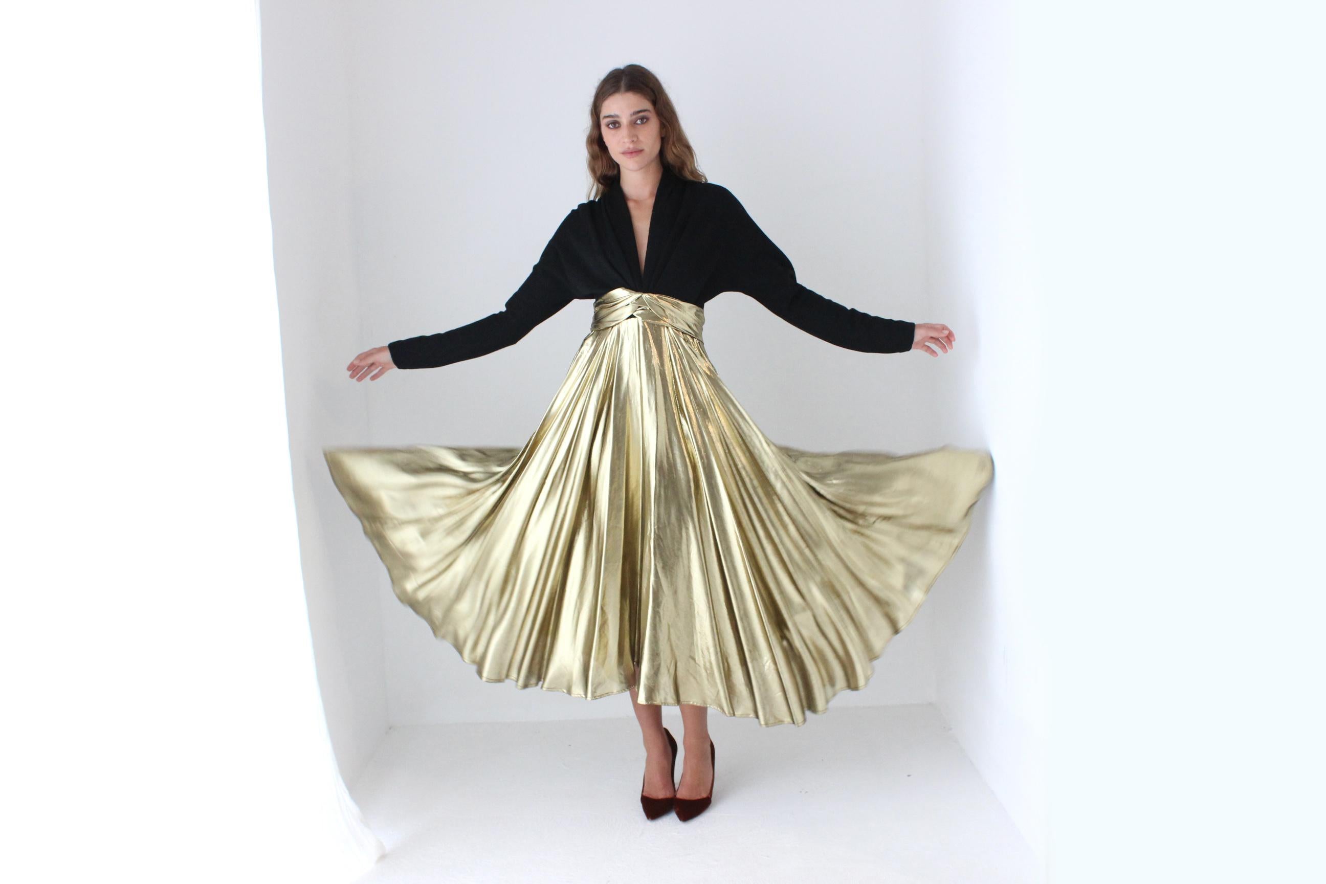 80s Black Knit & Gold Lamé Disco Dress