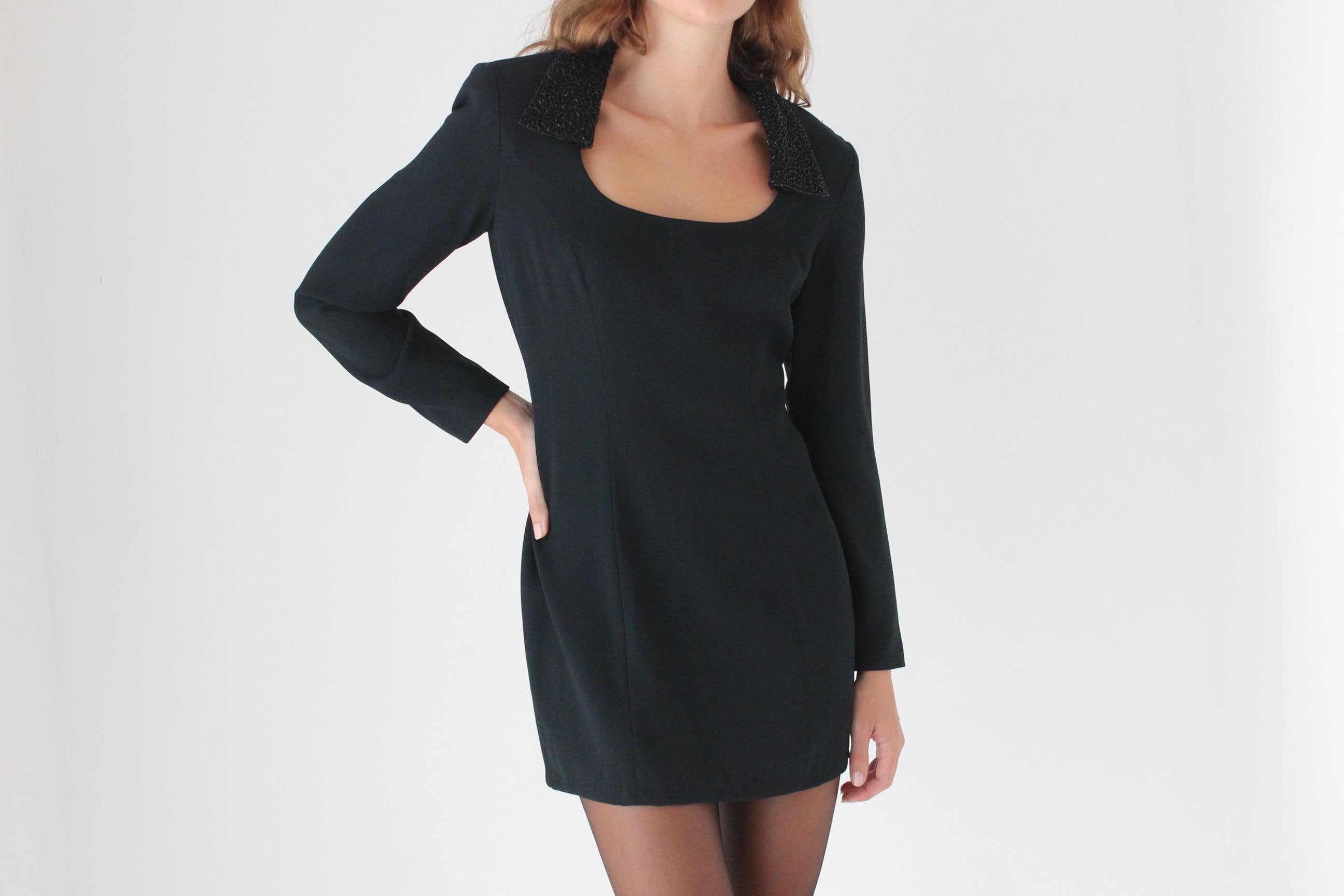 90s Crepe Power Mini w/ Beaded Collar