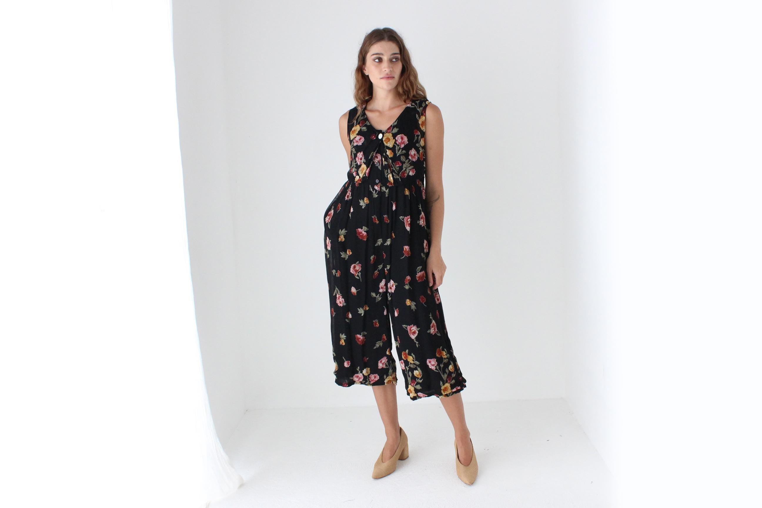 90s Floral Gauze Culotte Jumpsuit