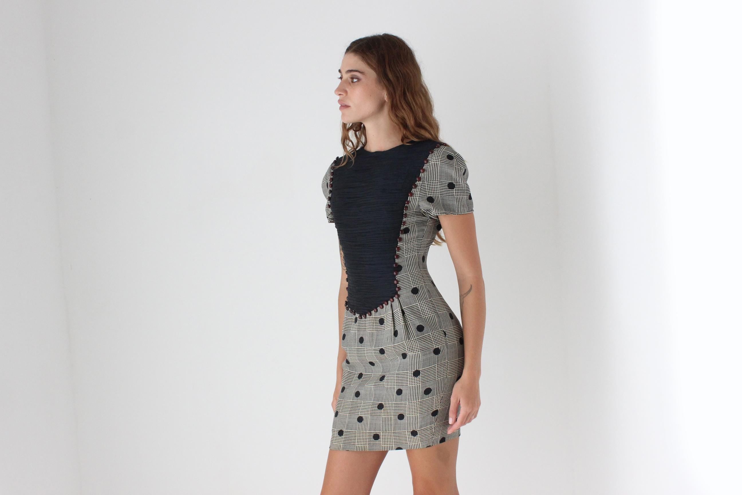 80s Textural Houndstooth Mini Dress