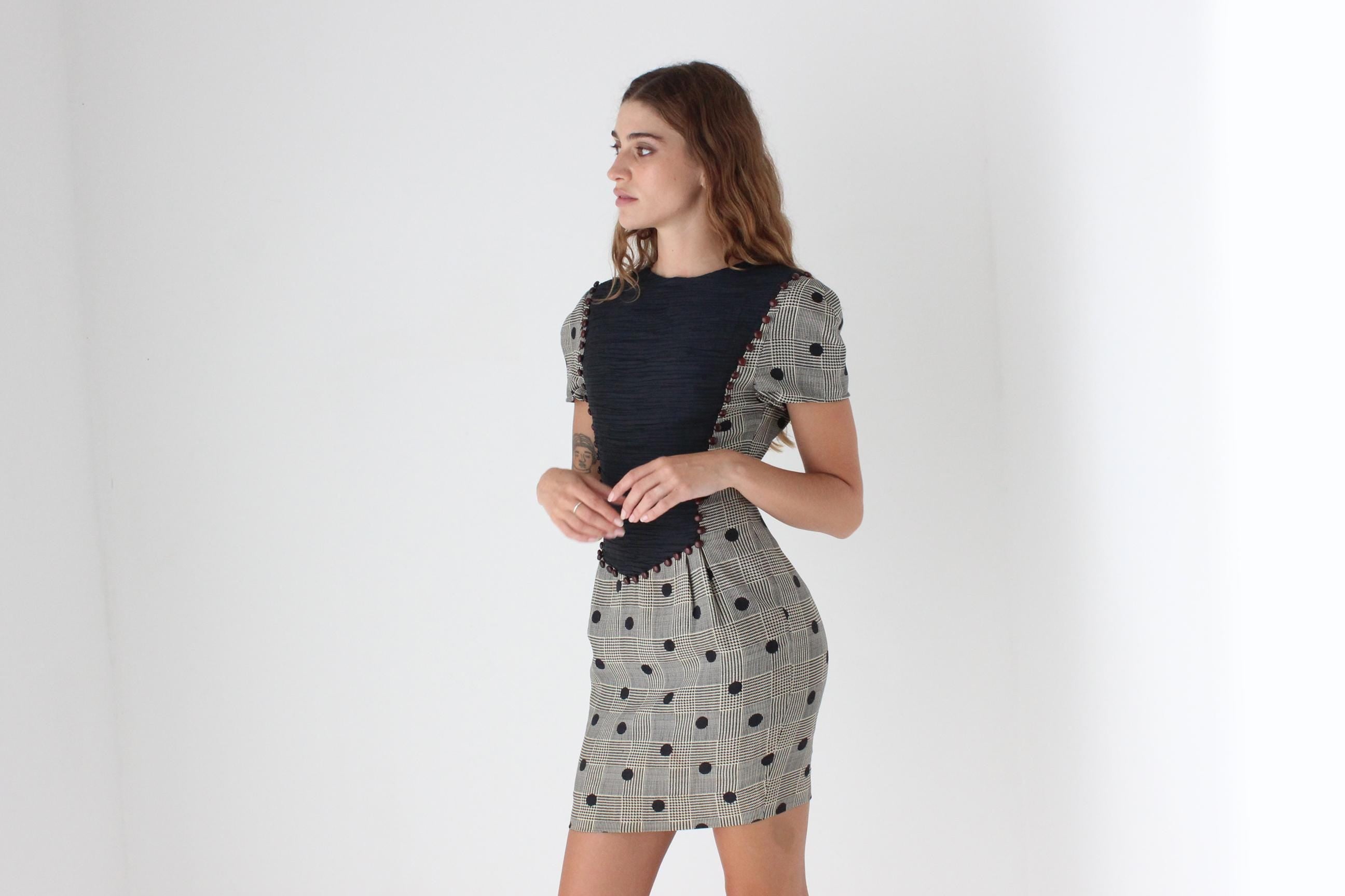 80s Textural Houndstooth Mini Dress