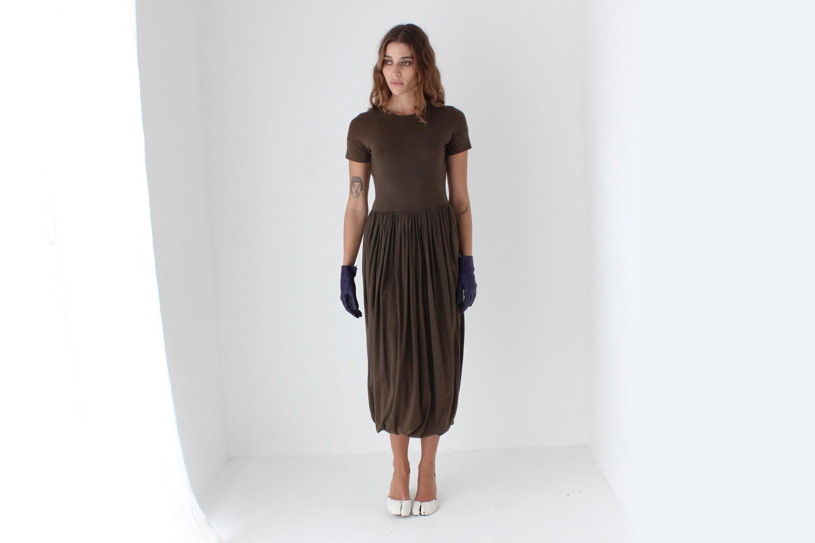 90s Romeo Gigli Chocolate Jersey Bubble Dress