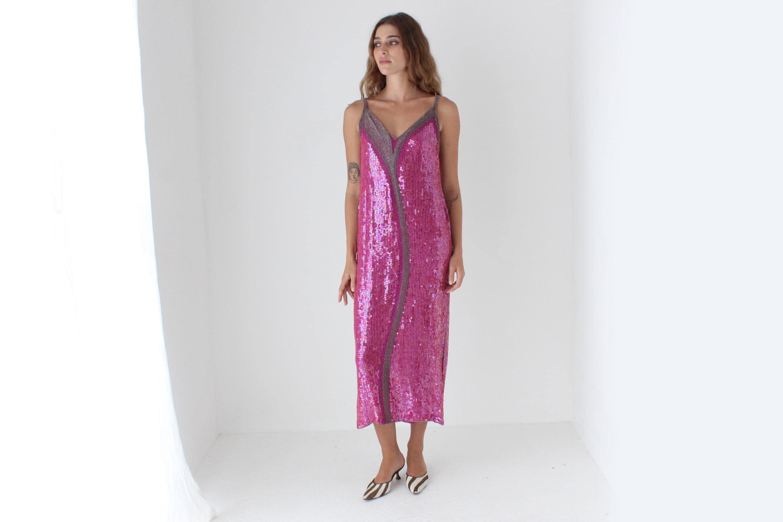 80s Sequin & Glass Beaded Vegas Sheath Dress