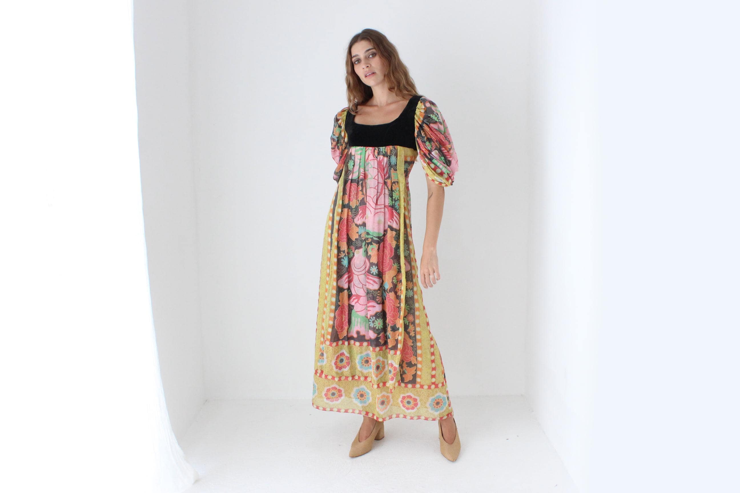 70s Psychedelic Koi Fish Maxi Dress
