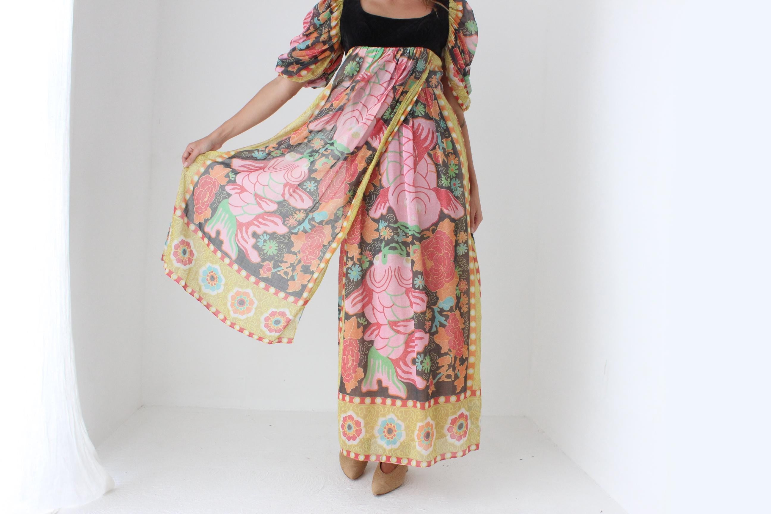 70s Psychedelic Koi Fish Maxi Dress