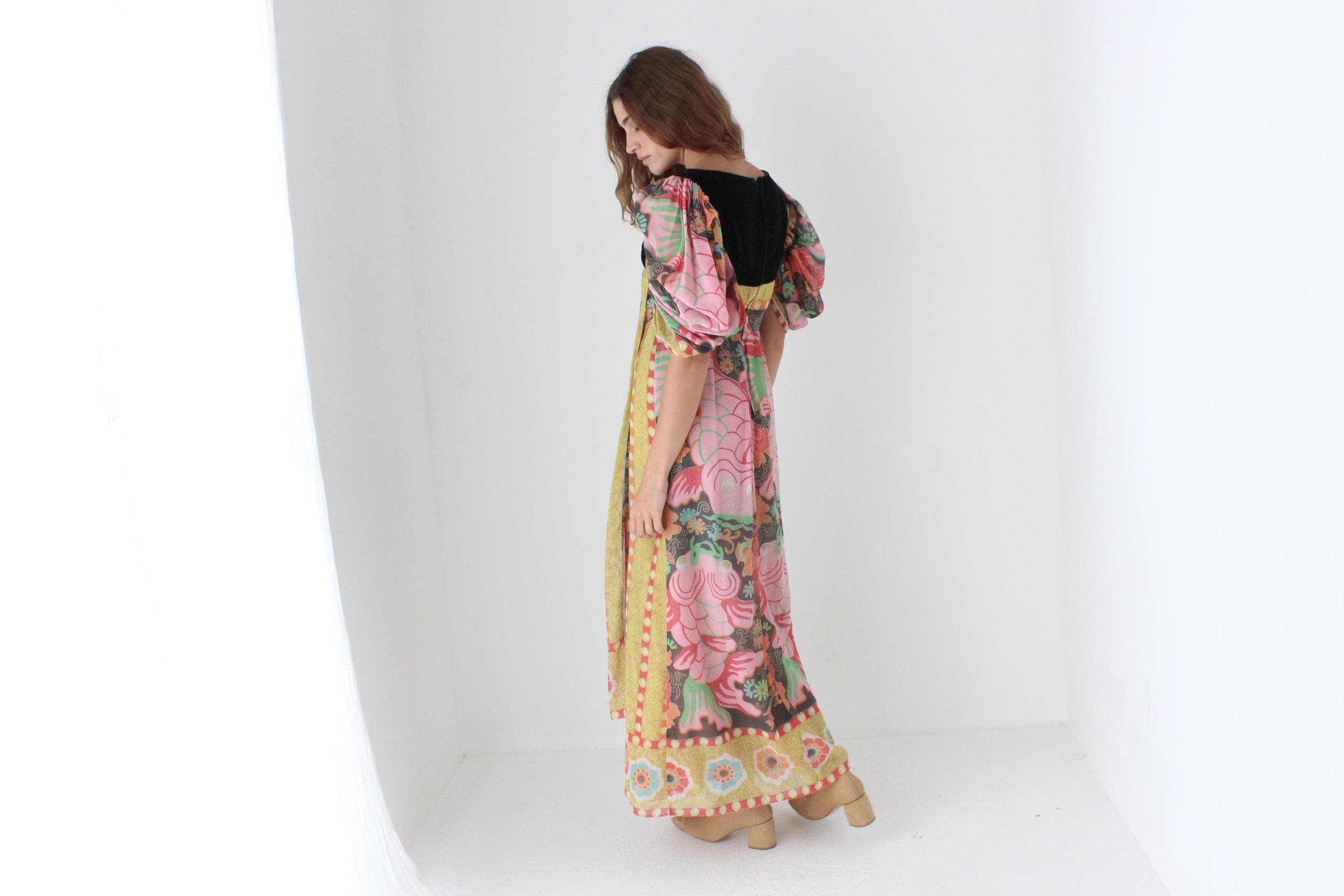 70s Psychedelic Koi Fish Maxi Dress