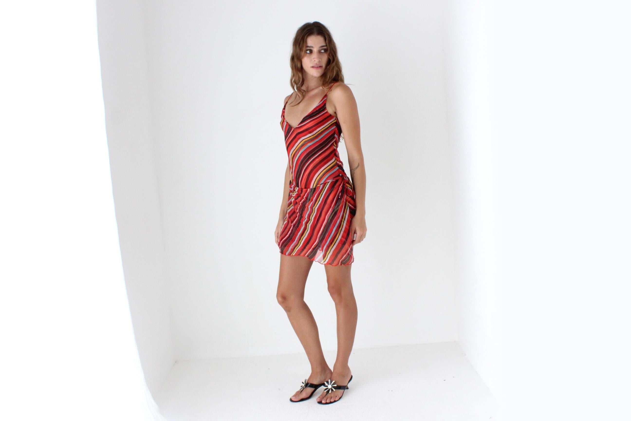 Y2K Armani Jeans Pure Silk Striped 'Wrap' Mini