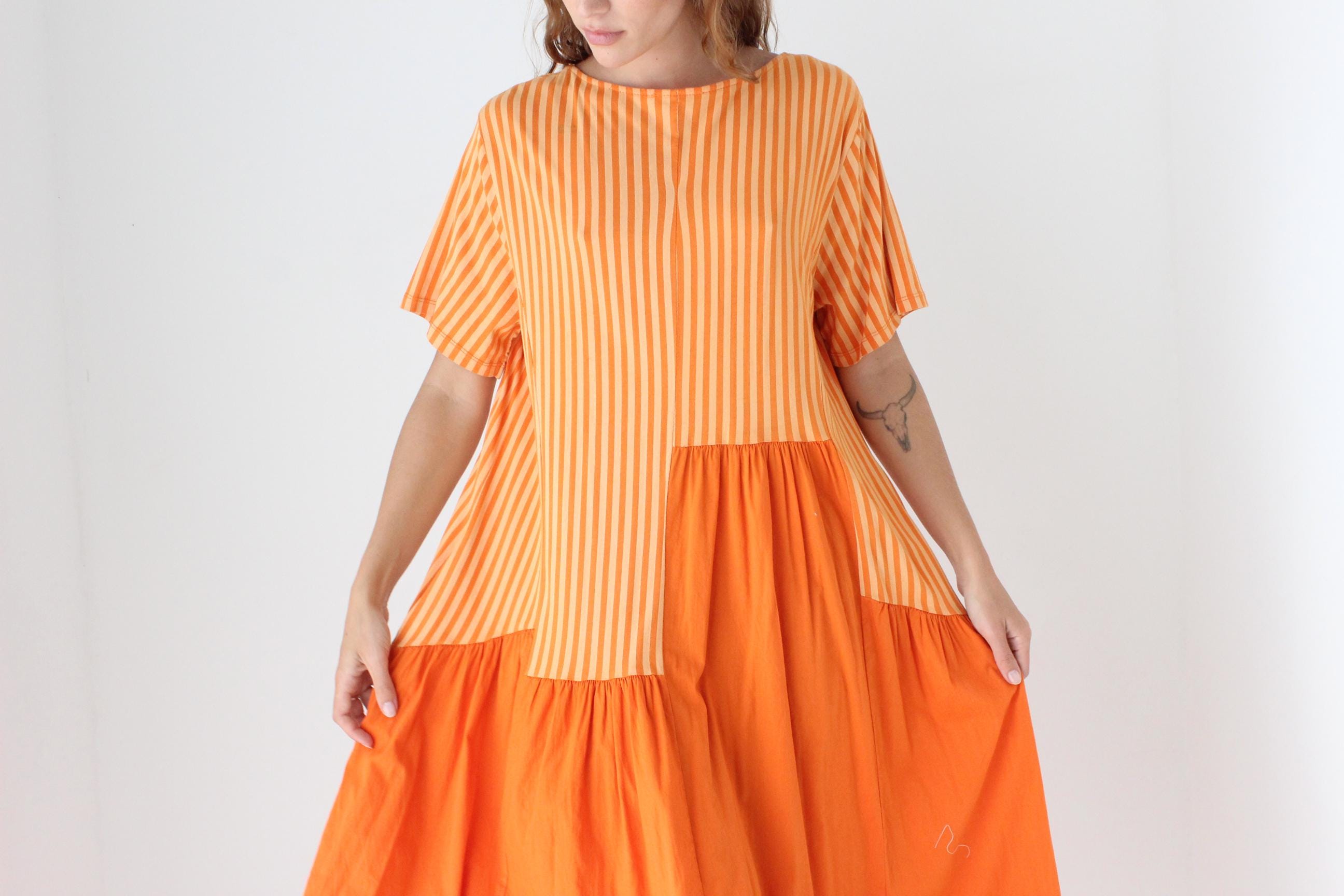 80s Spanish Vintage Striped Trapeze Tee Dress