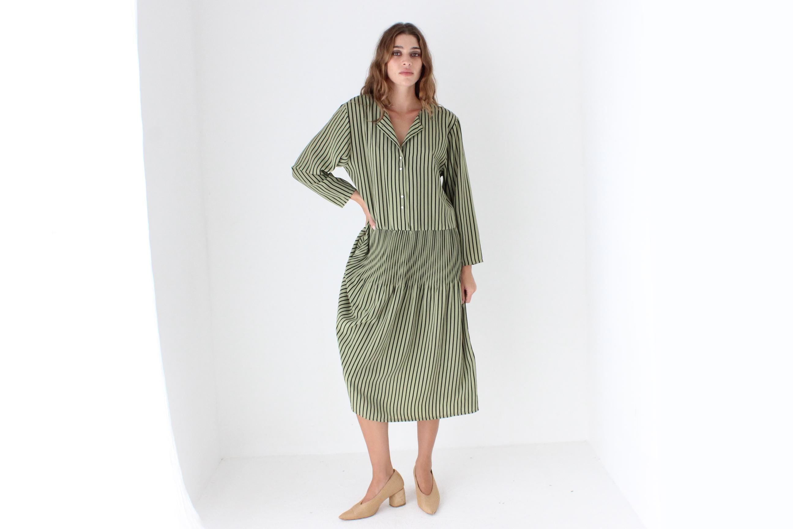 80s Australian Vintage Relaxed Striped Drop Waist Dress