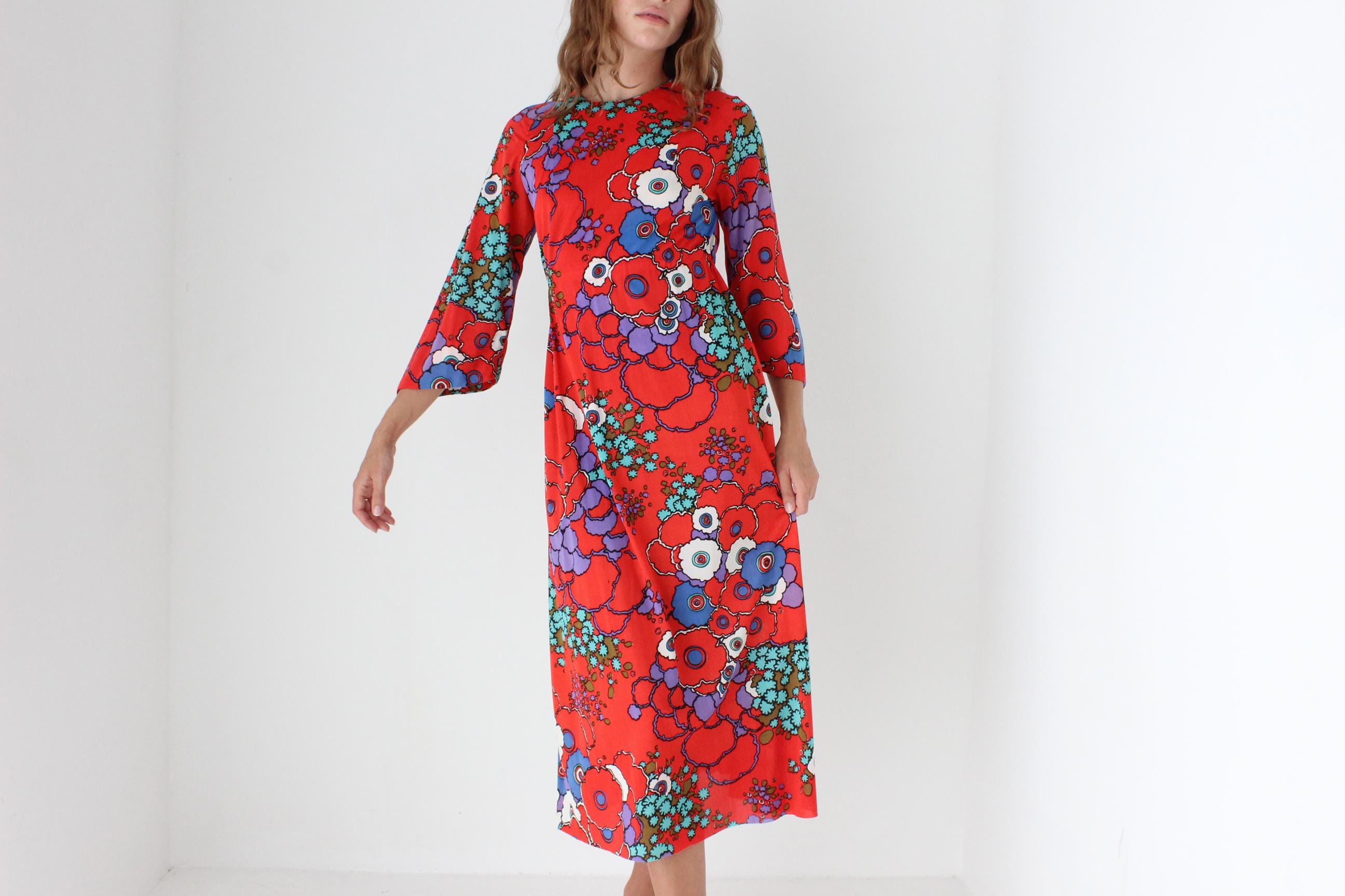 Funky 70s Vibrant & Poppy Psychedelic Dress
