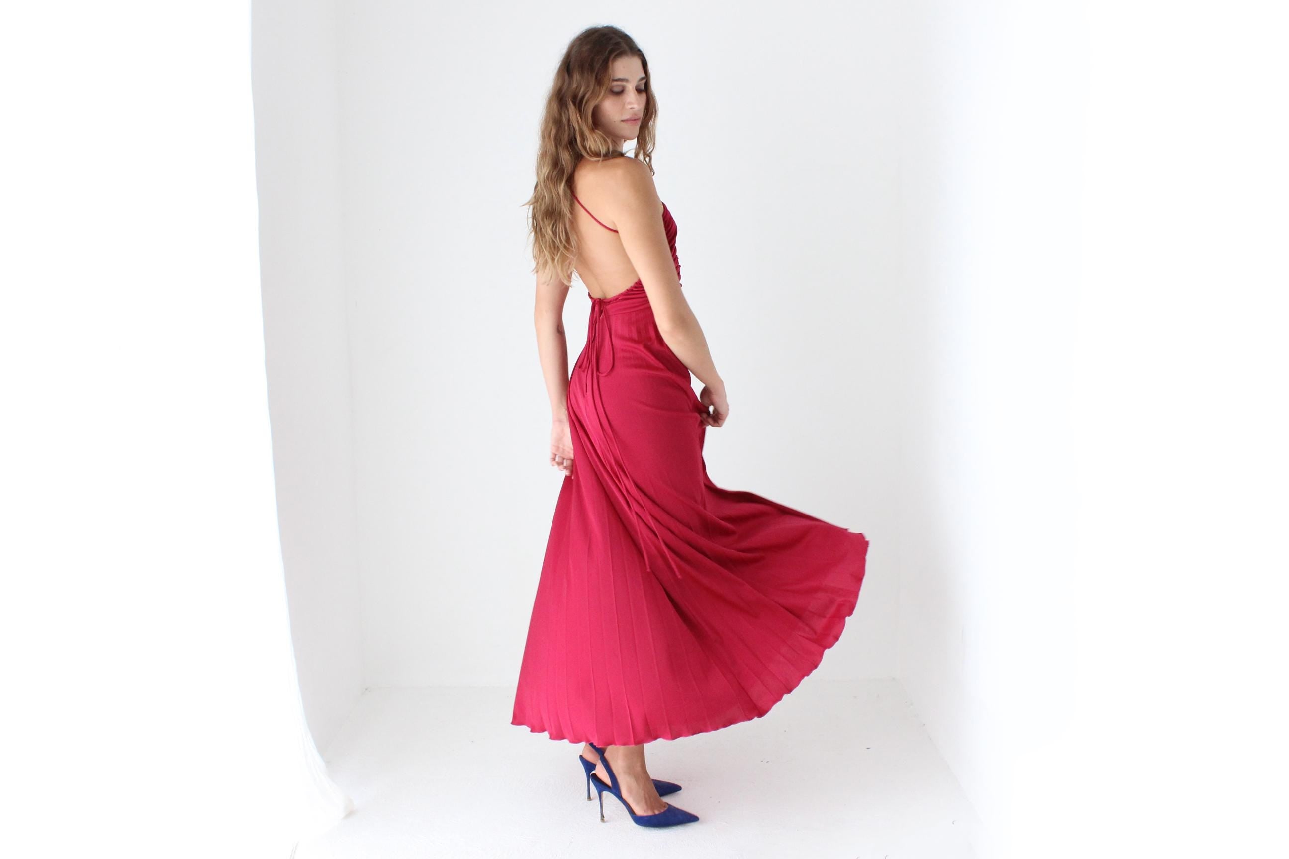 Stunning 70s Ruched Backless Jersey Gown