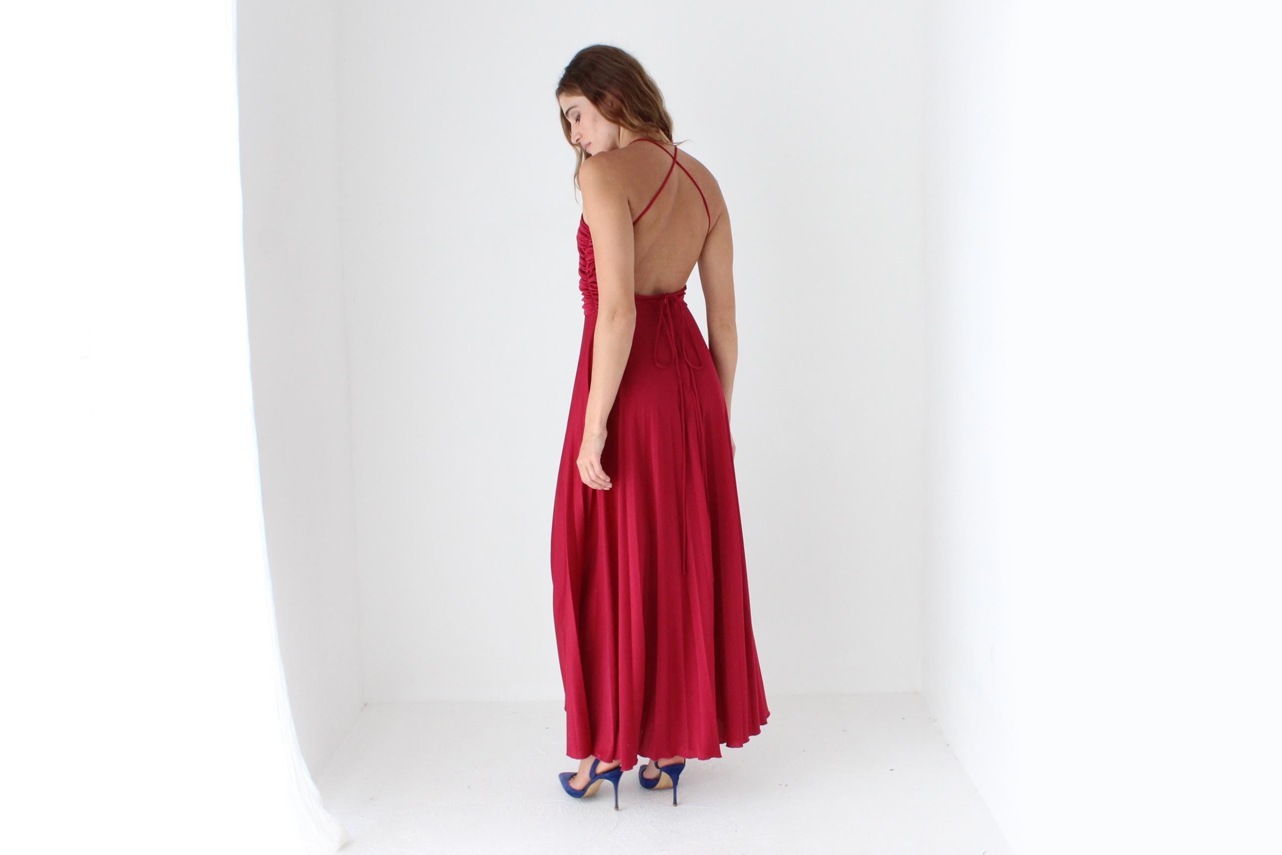 Stunning 70s Ruched Backless Jersey Gown