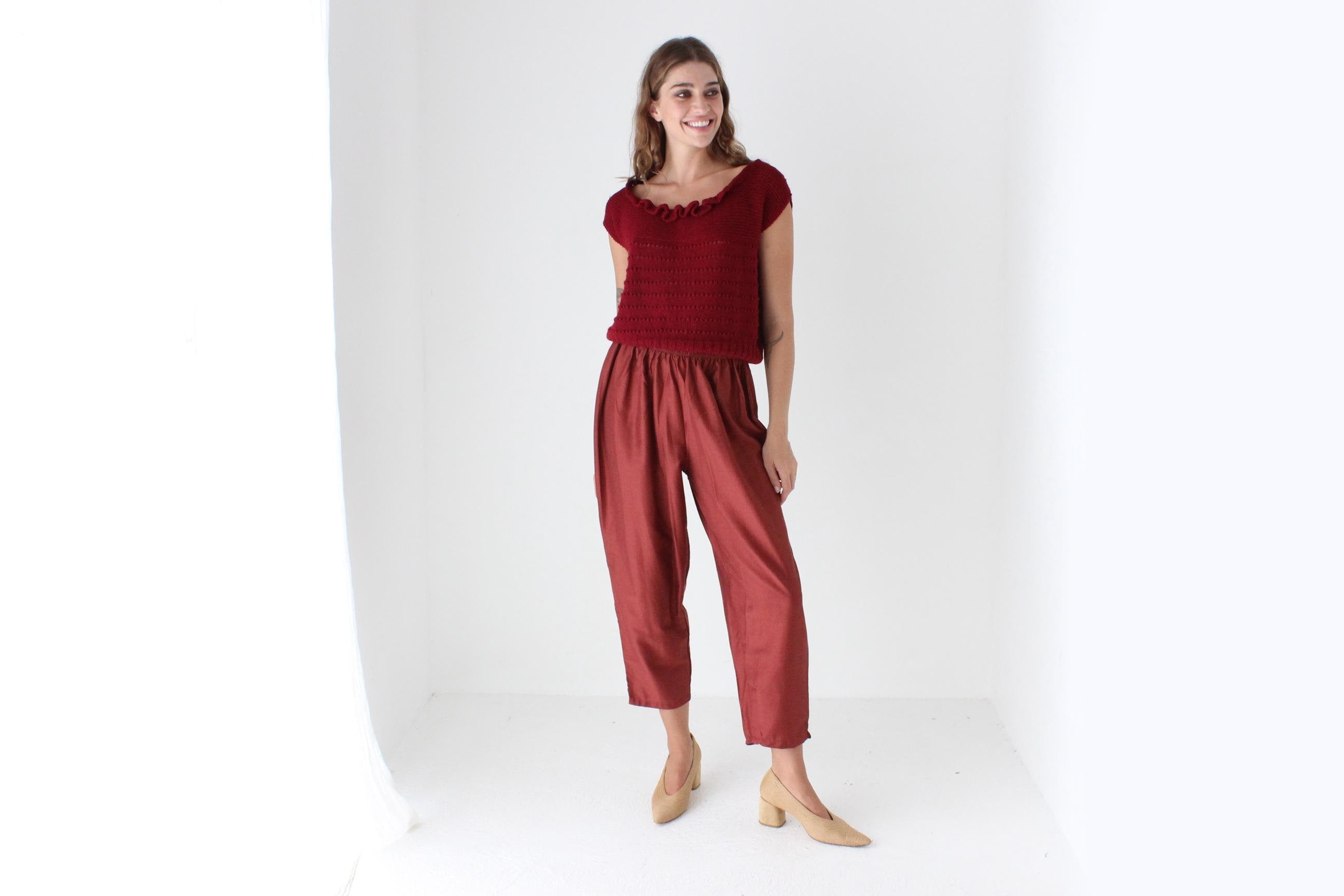 80s Hand Knit Ruffle Top