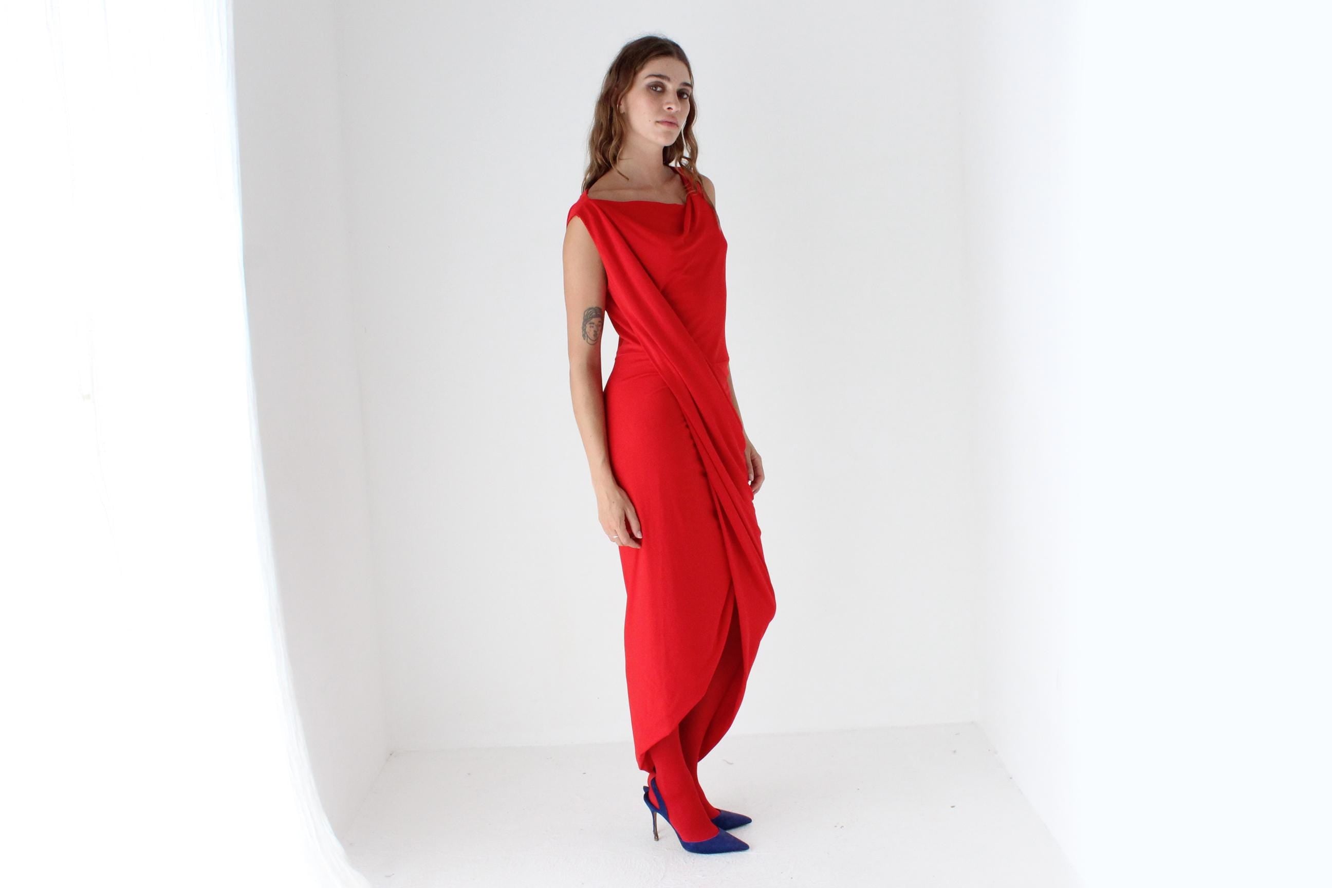 2000s Slinky Draped Jersey Bateau Neck Dress
