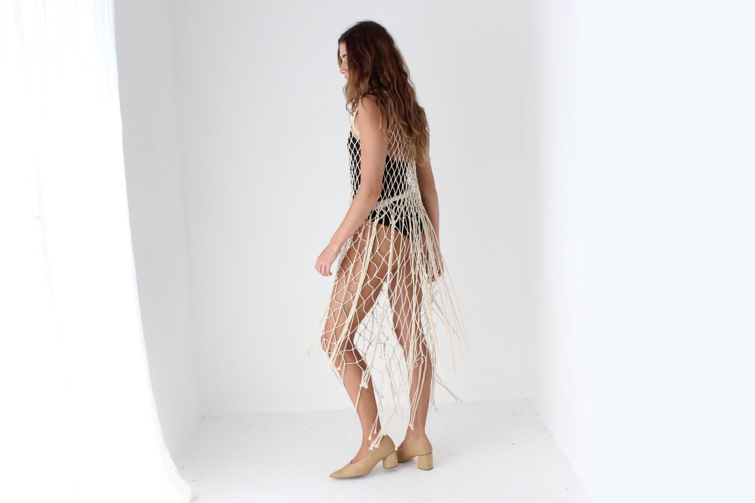 Cotton Macrame Net Crochet Knit Top & Skirt Set