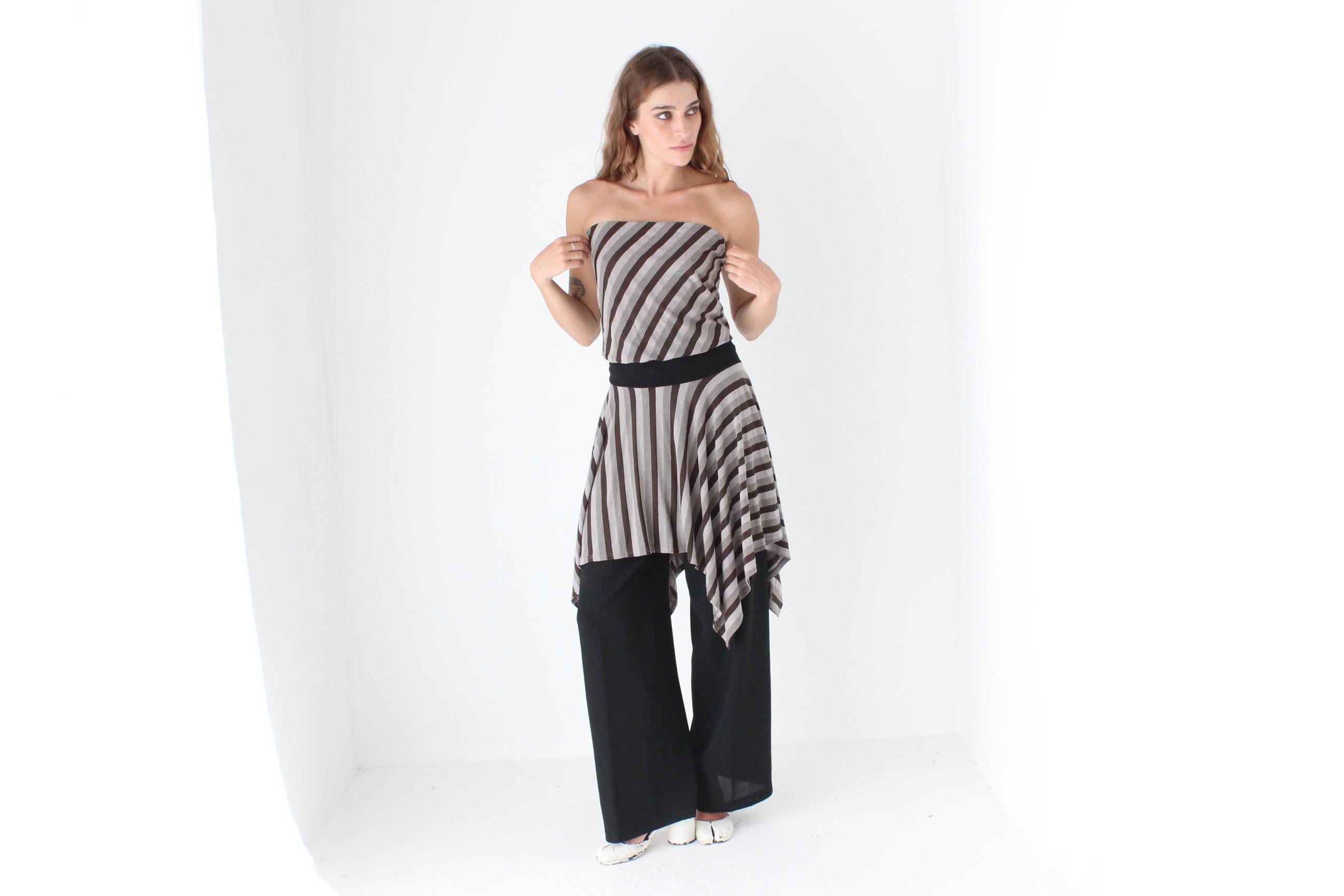 Y2K Grey Tone Striped Jagged Hem Dress