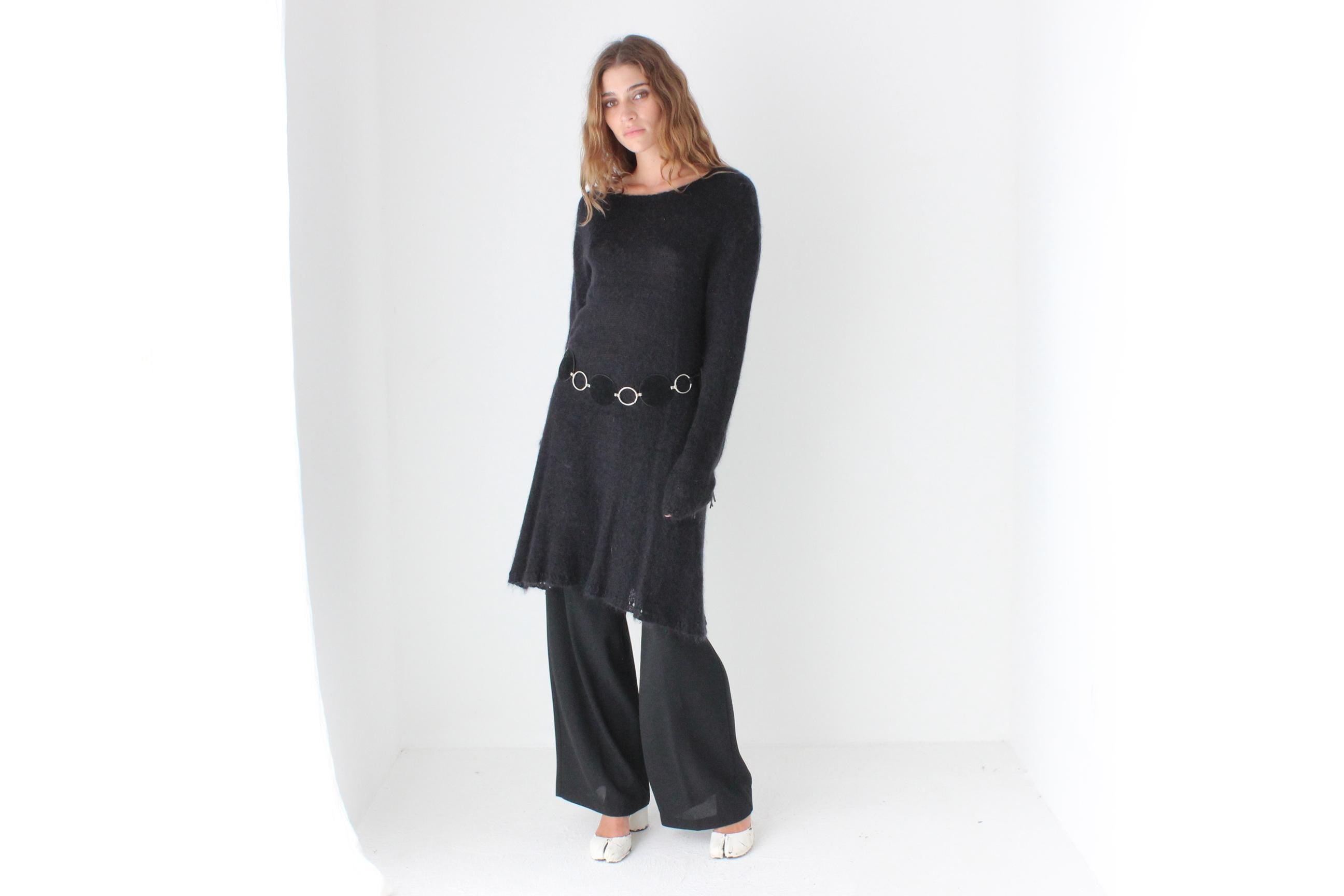 Y2K Angora Blend Knit Relaxed Long Sleeve Sweater Dress