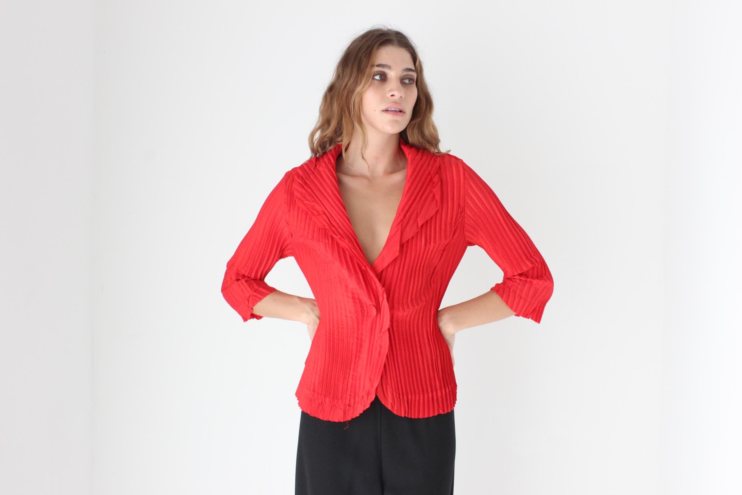Y2K Vibrant Red Issey Style Top