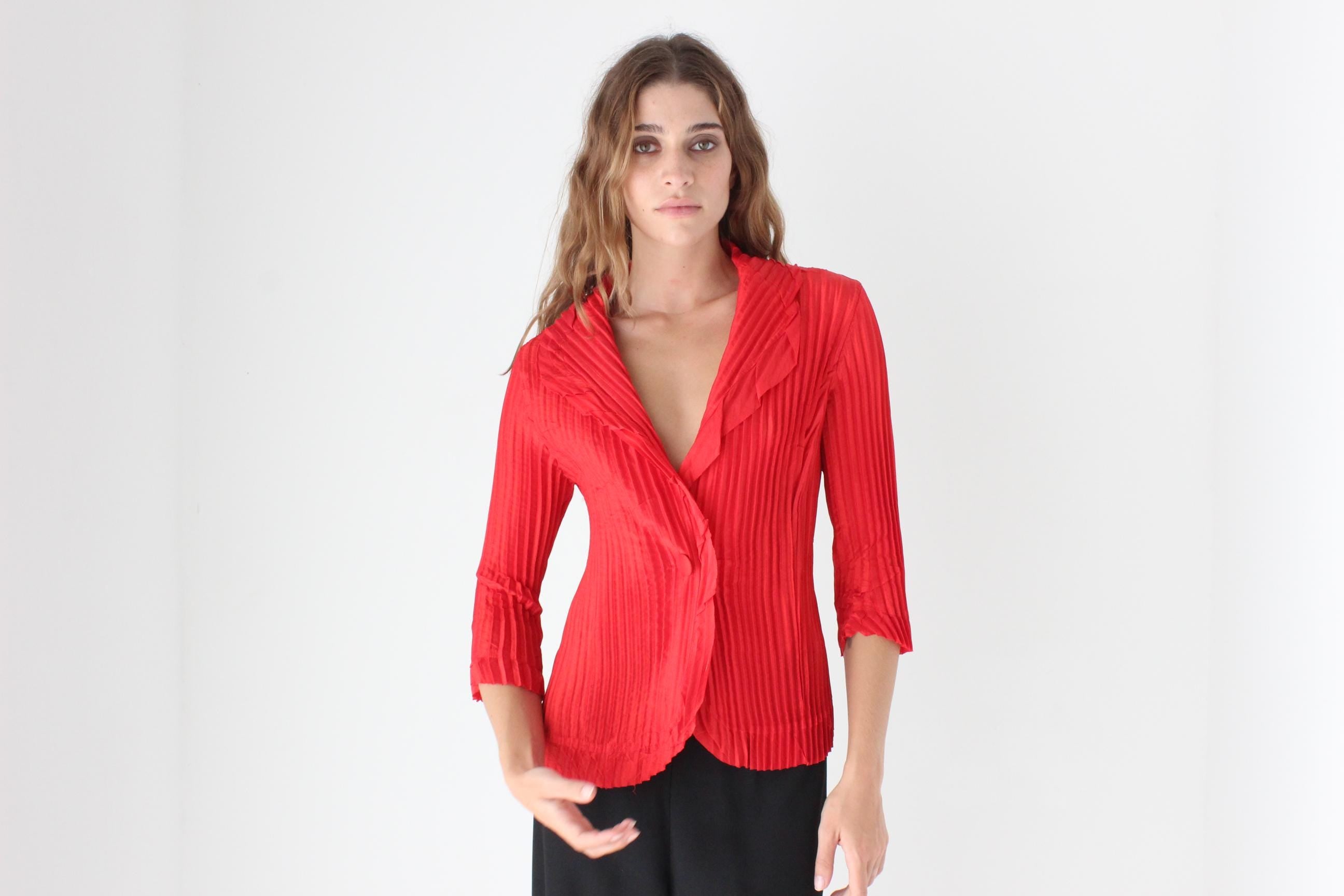 Y2K Vibrant Red Issey Style Top