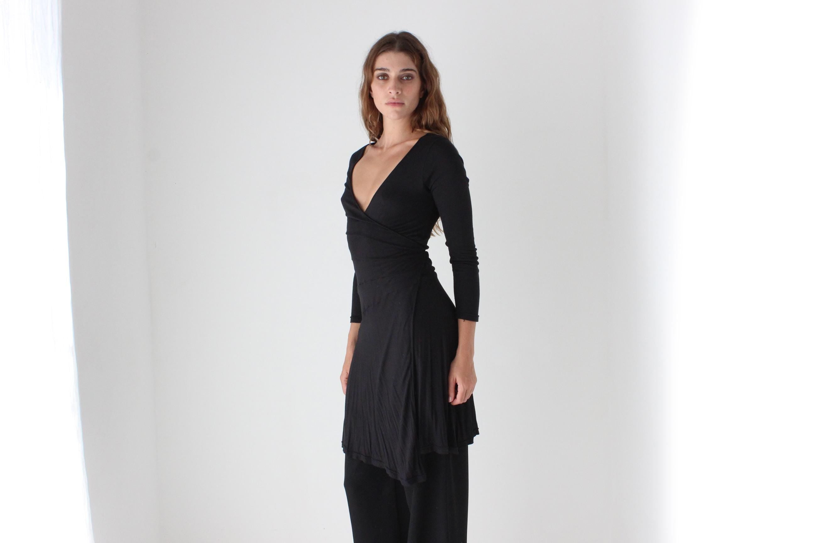 90s Stretch Jersey Balletcore / Yoga Wrap Dress
