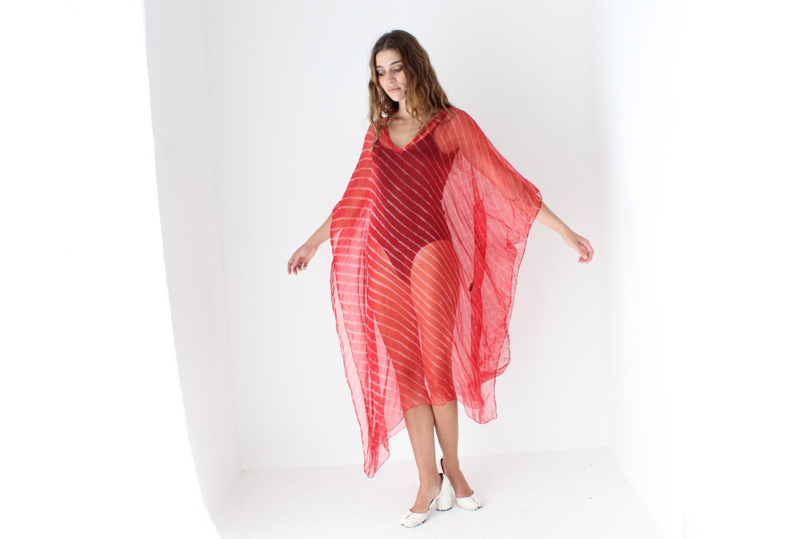 90s Sheer Red Silk Kaftan