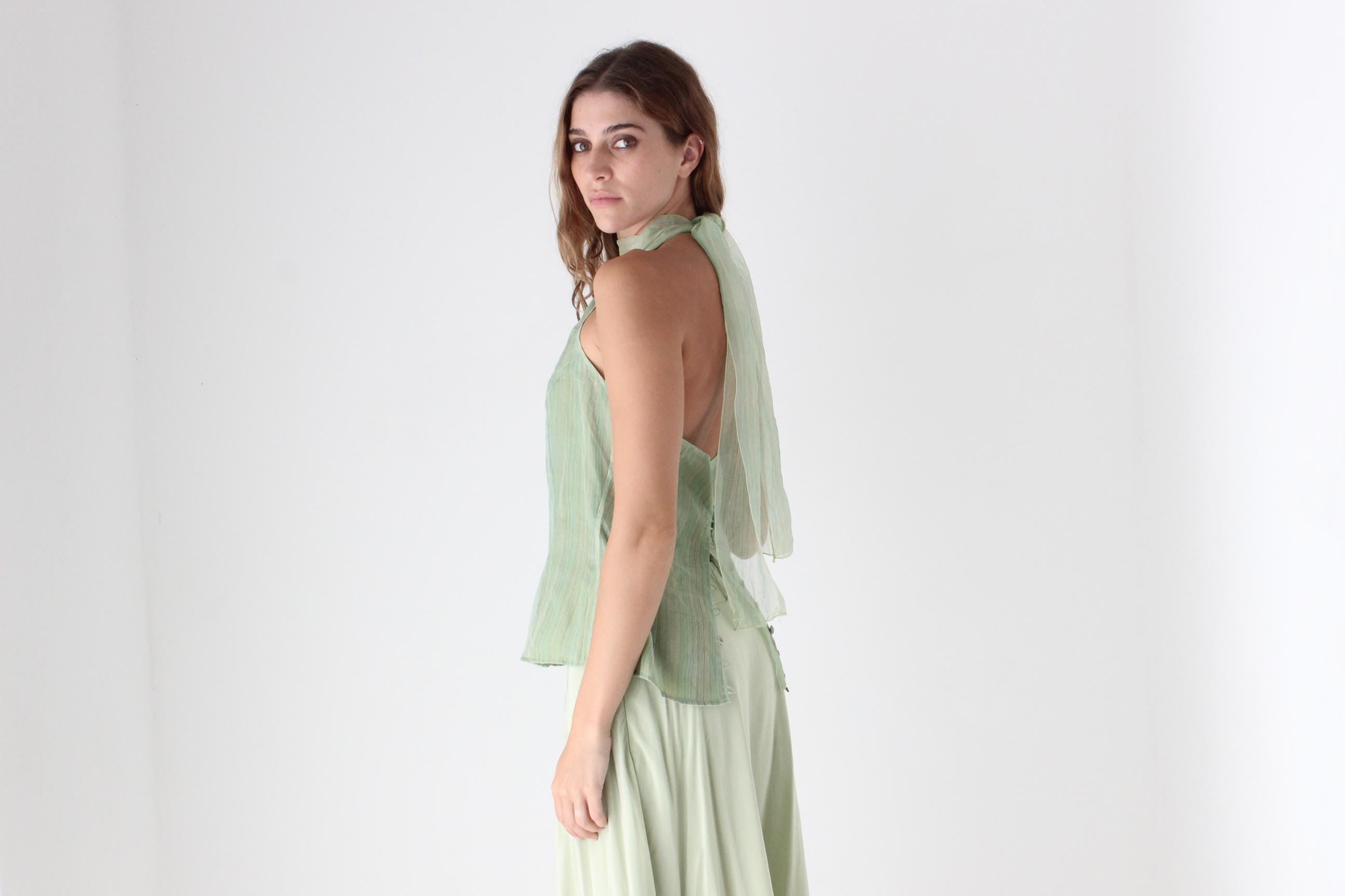 Y2K Pastel Silk Organza Tie Up Halter Top