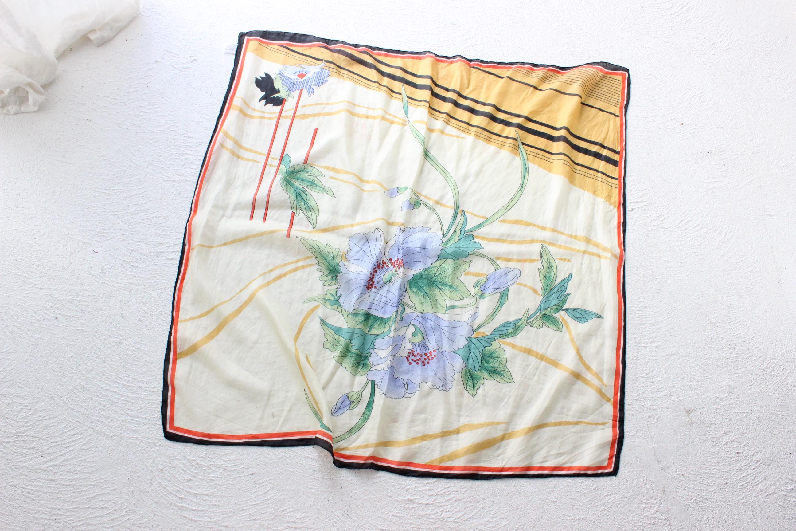 70s Pure Silk Floral Scarf