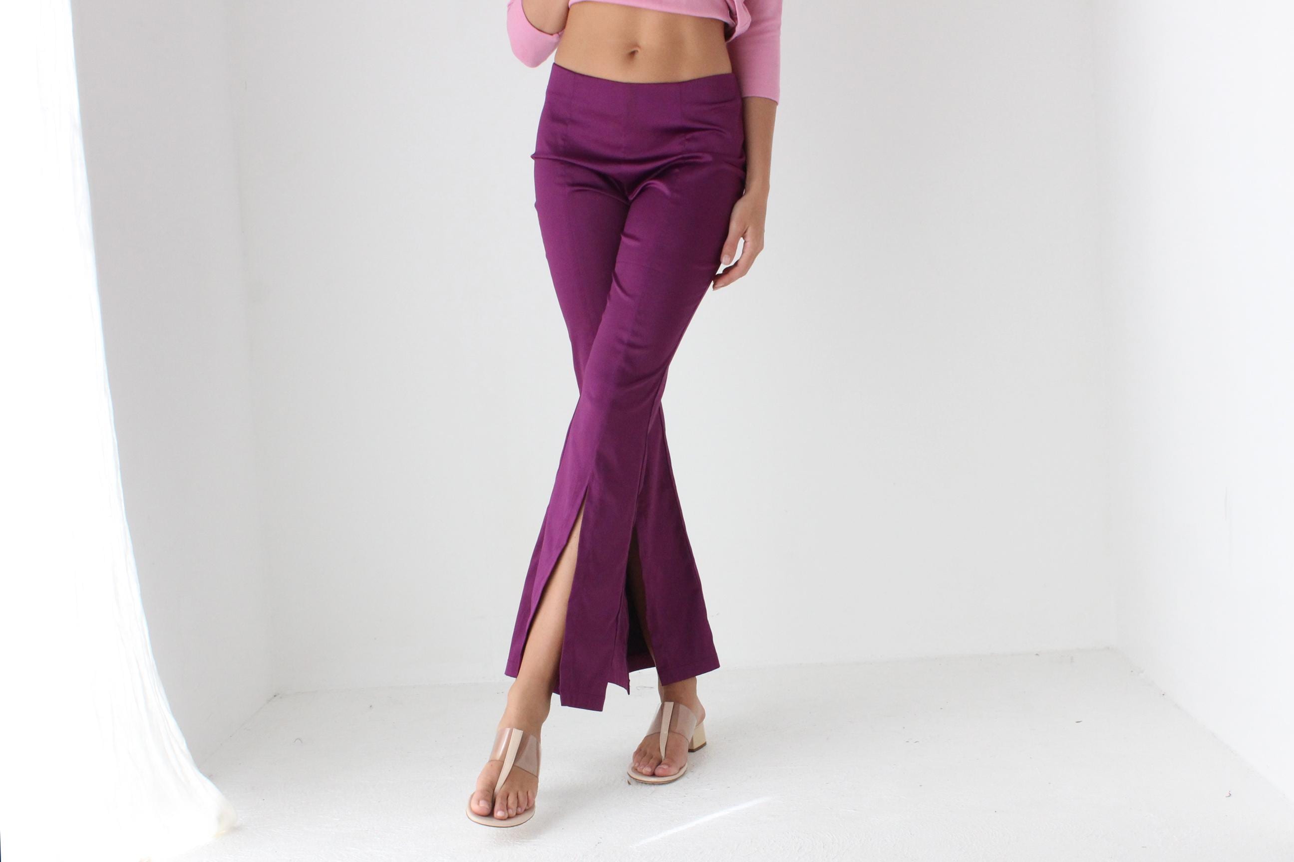 Y2K Babe Purple Bootcut Slit Flares